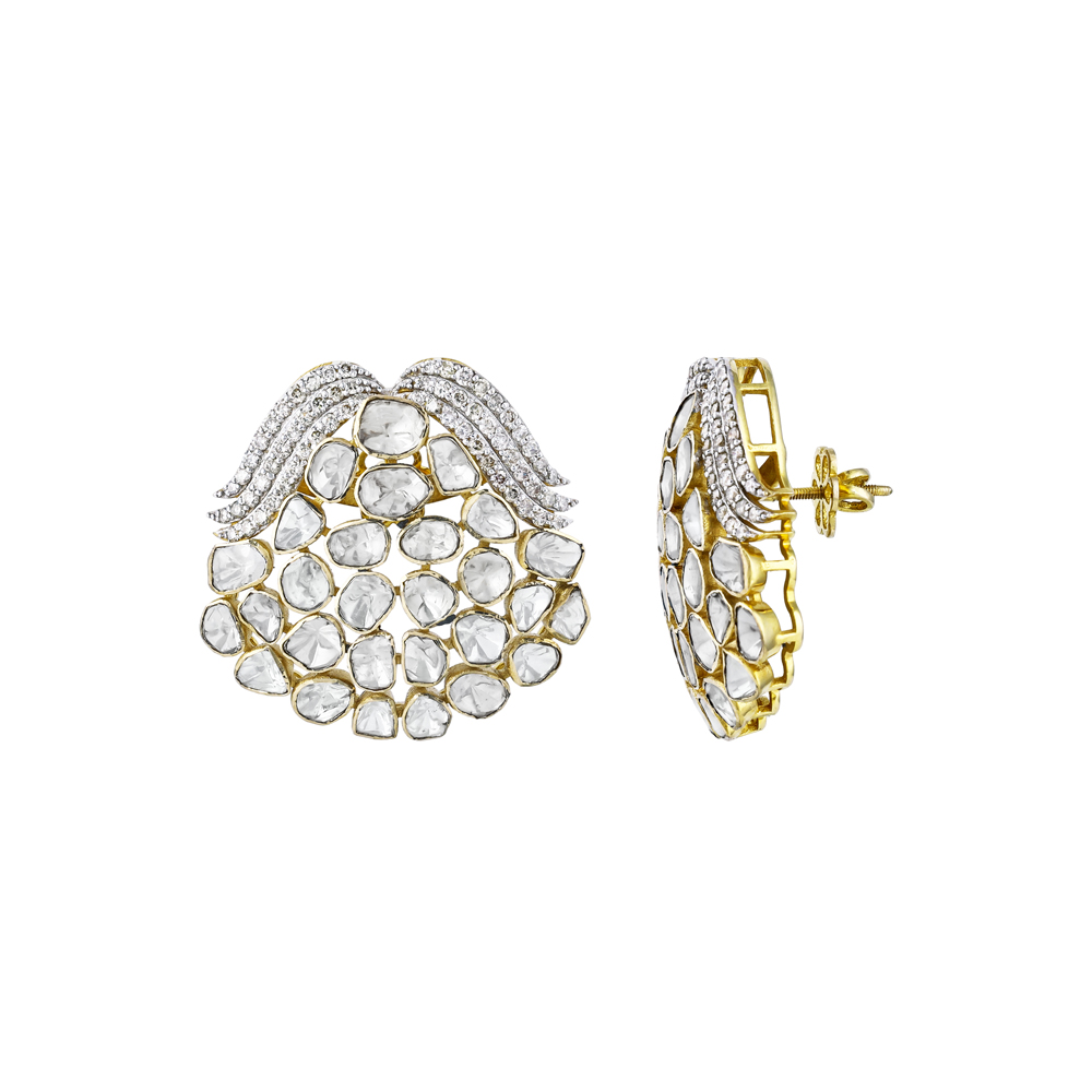 Polki Statement Earrings with Diamond Waves