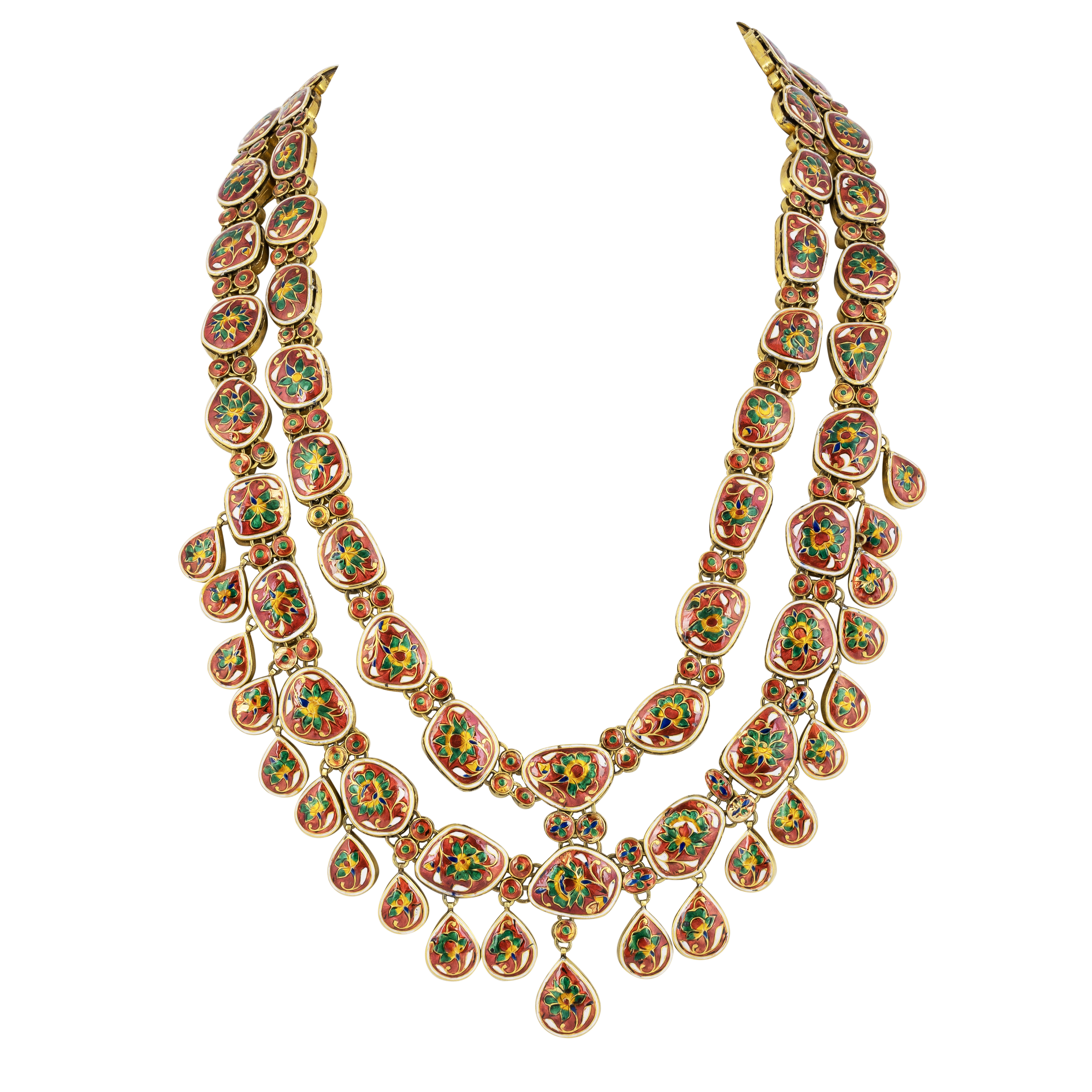 Two-Layered Polki Long Line with Teardrops and Green Talaf