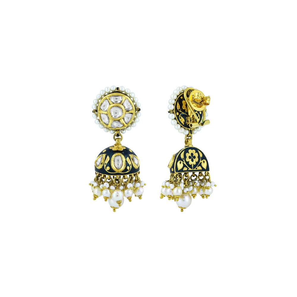 Hasli Polki Necklace Set with Black Enamel and Pearls