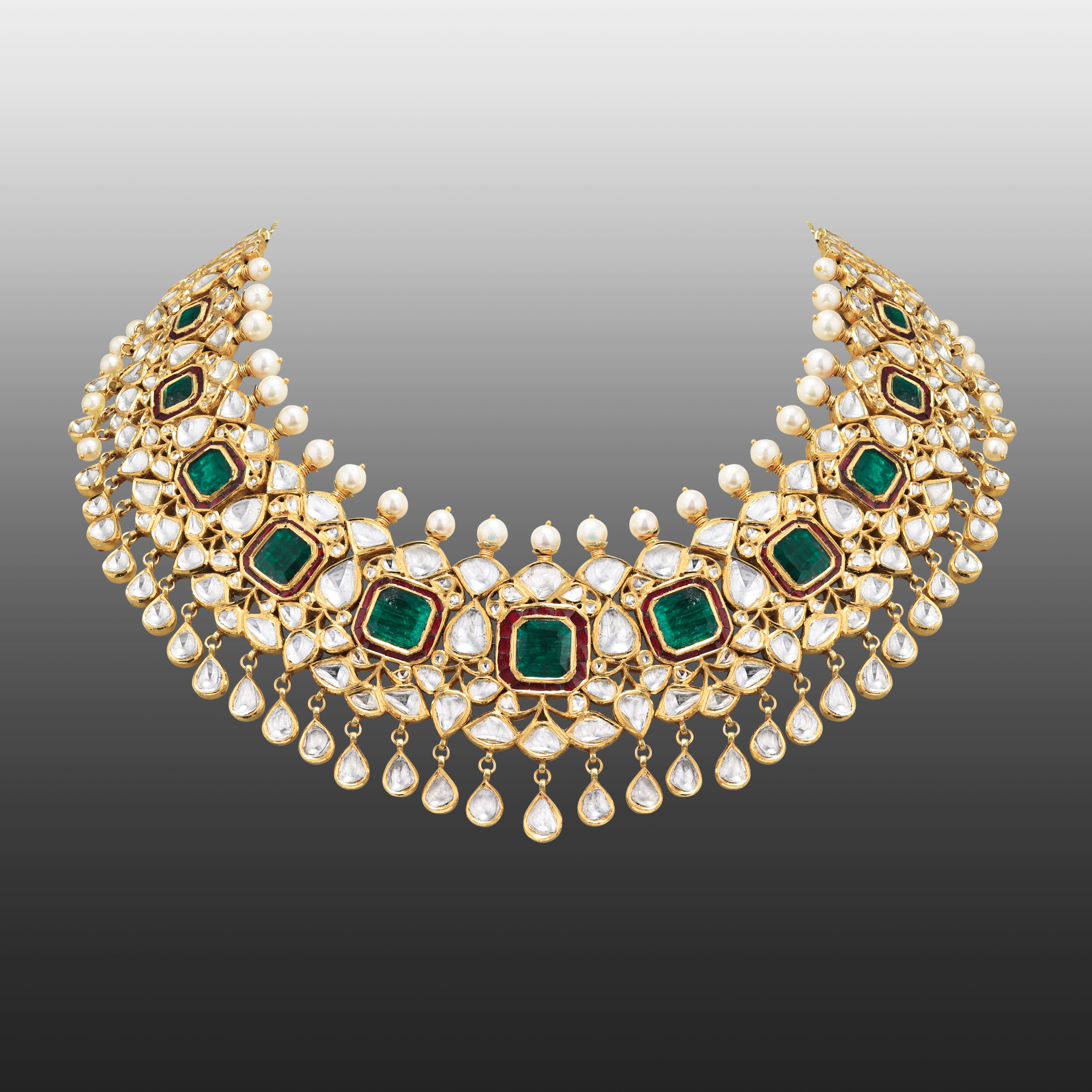 Traditional Polki Jadau with Emerald-Ruby Accents