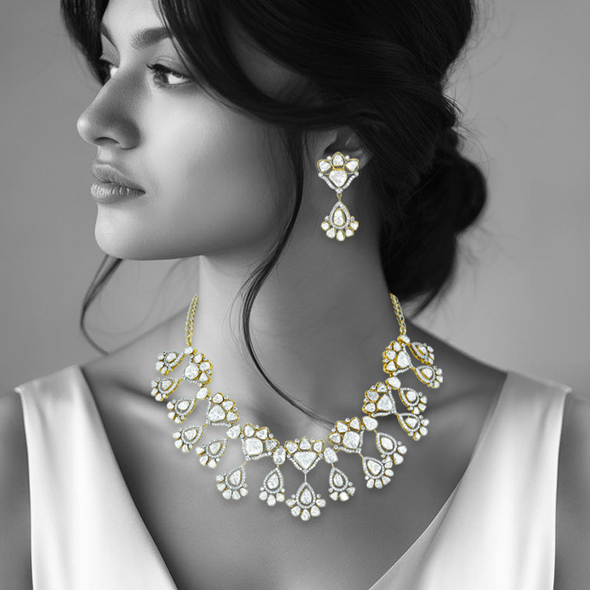 Teardrop Polki Necklace with Floral Motifs