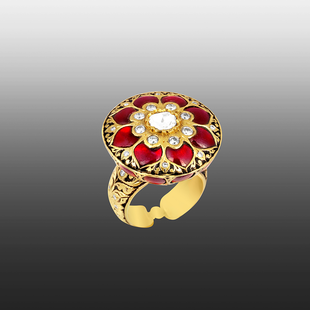 Partash Ring with Talaf Floral Design and Polki Center