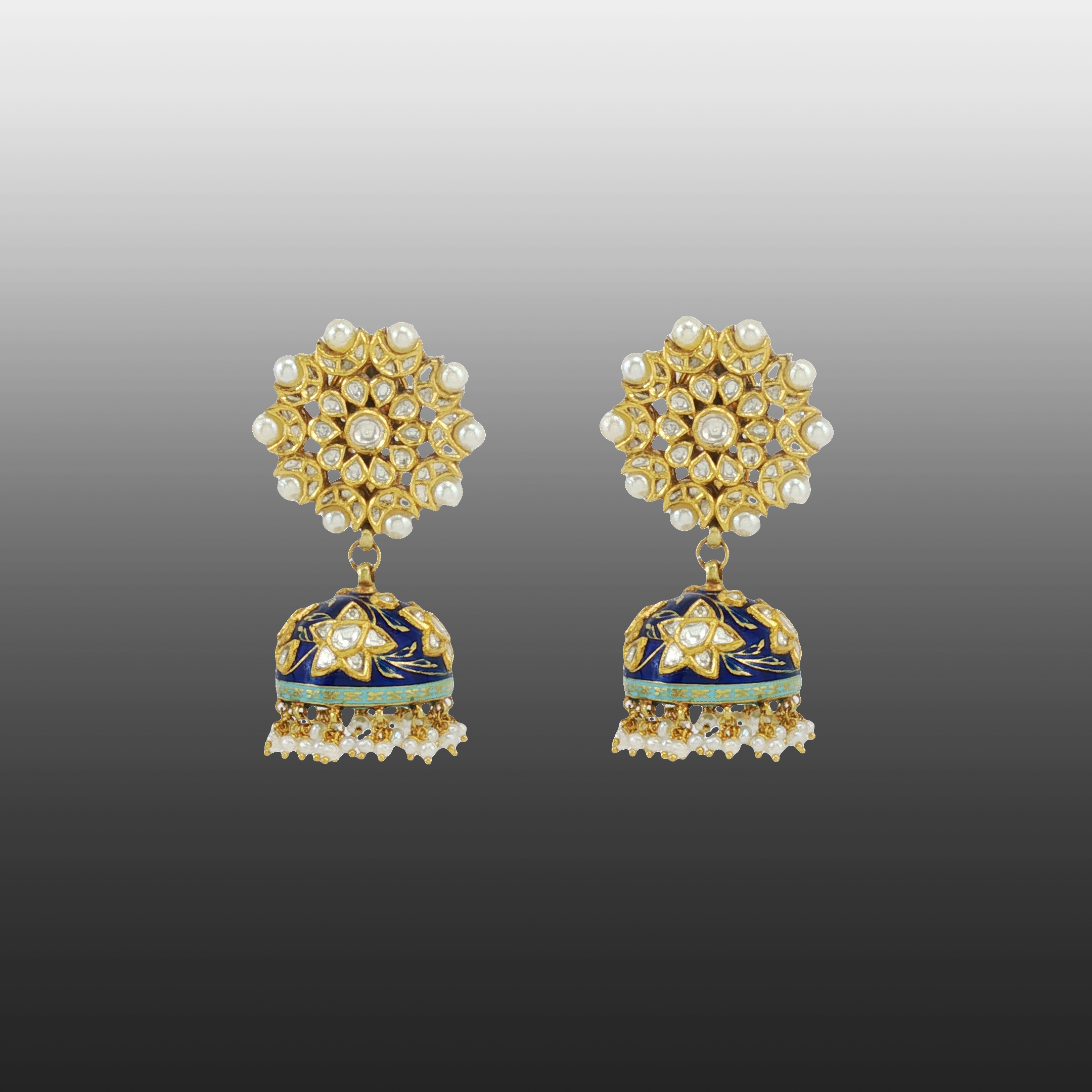Polki Floral Jhumkas with Enamel Dome