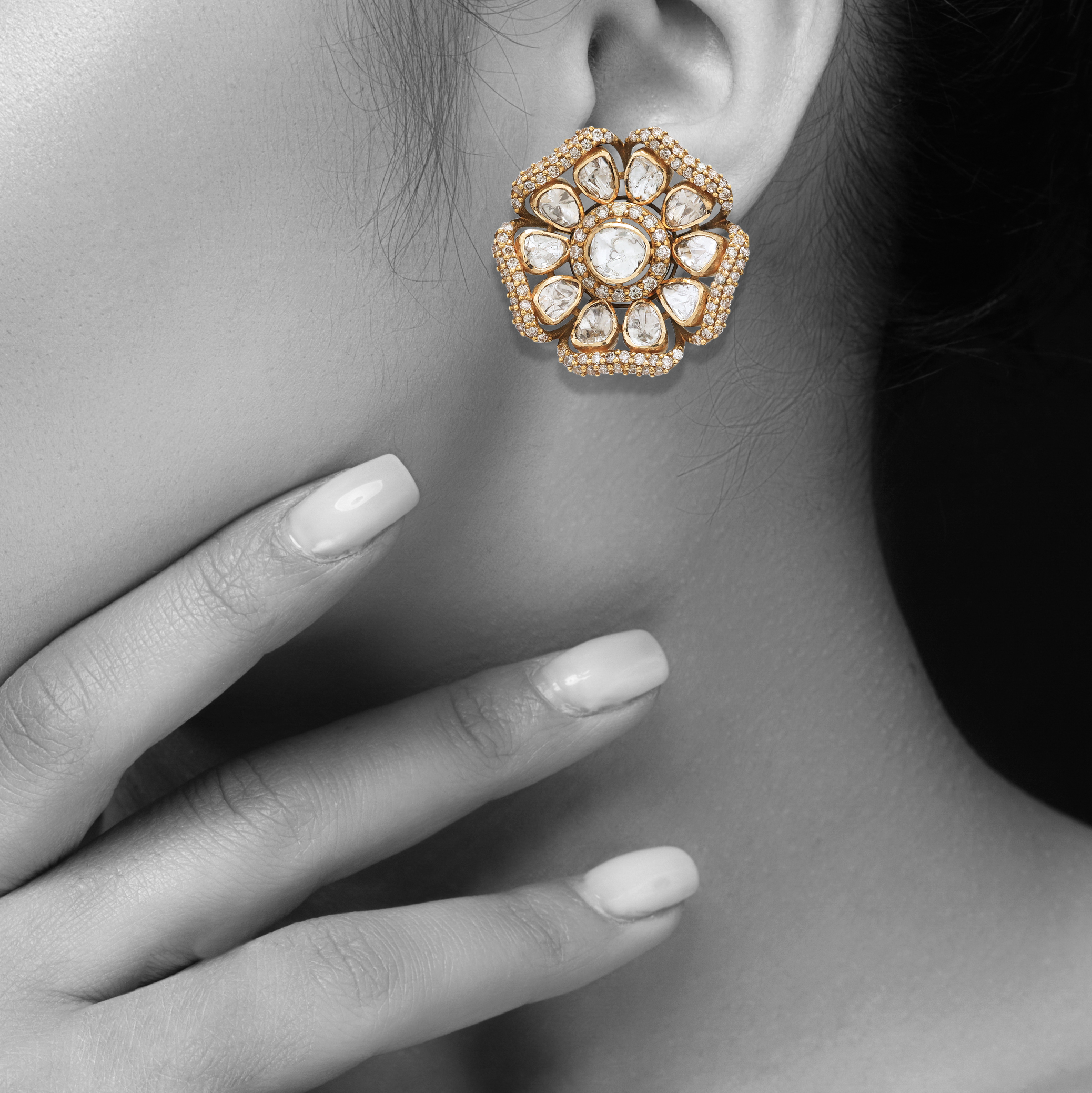 Polki Floral Antique Studs