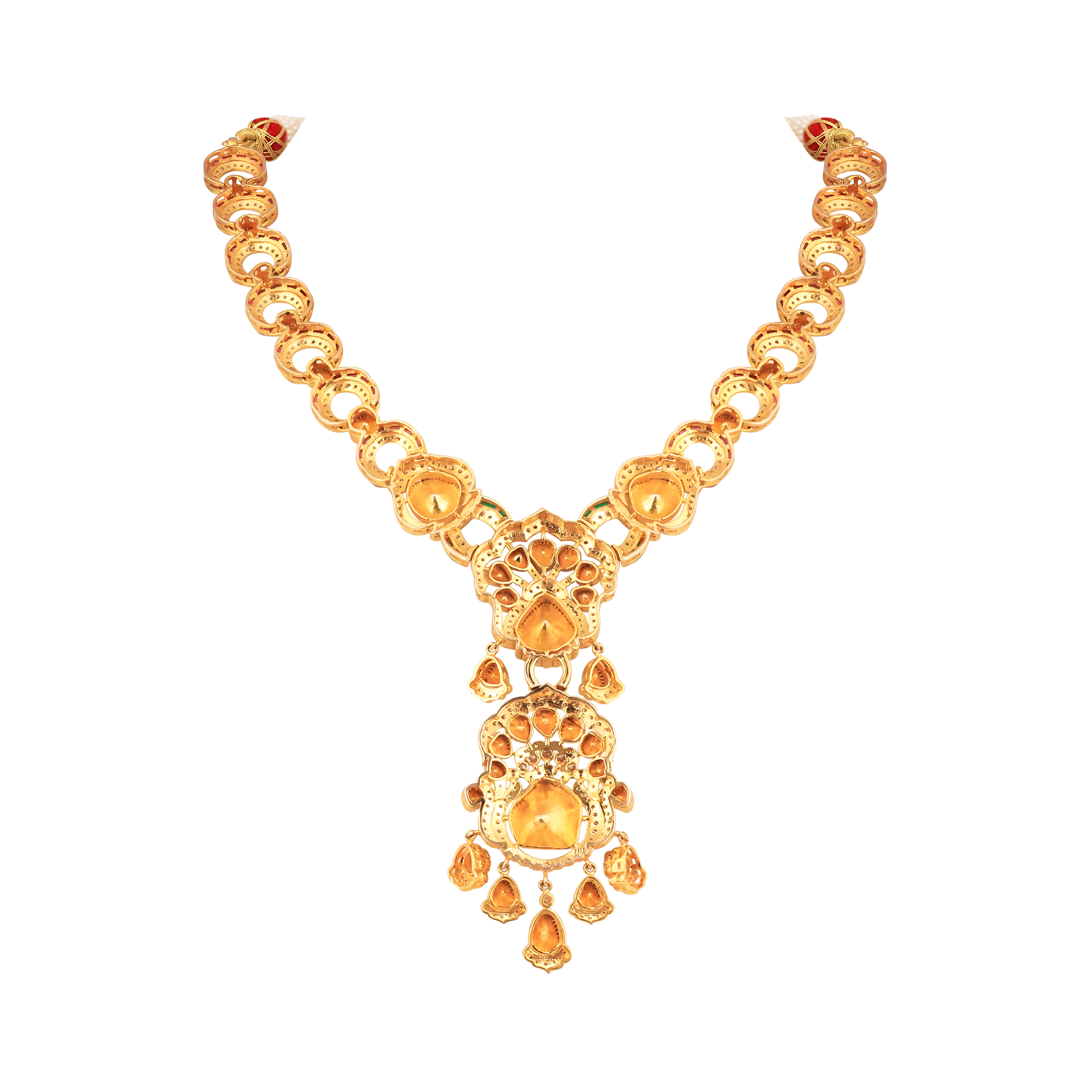 Double Polki Pendant Necklace with Ruby-Emerald Talaf