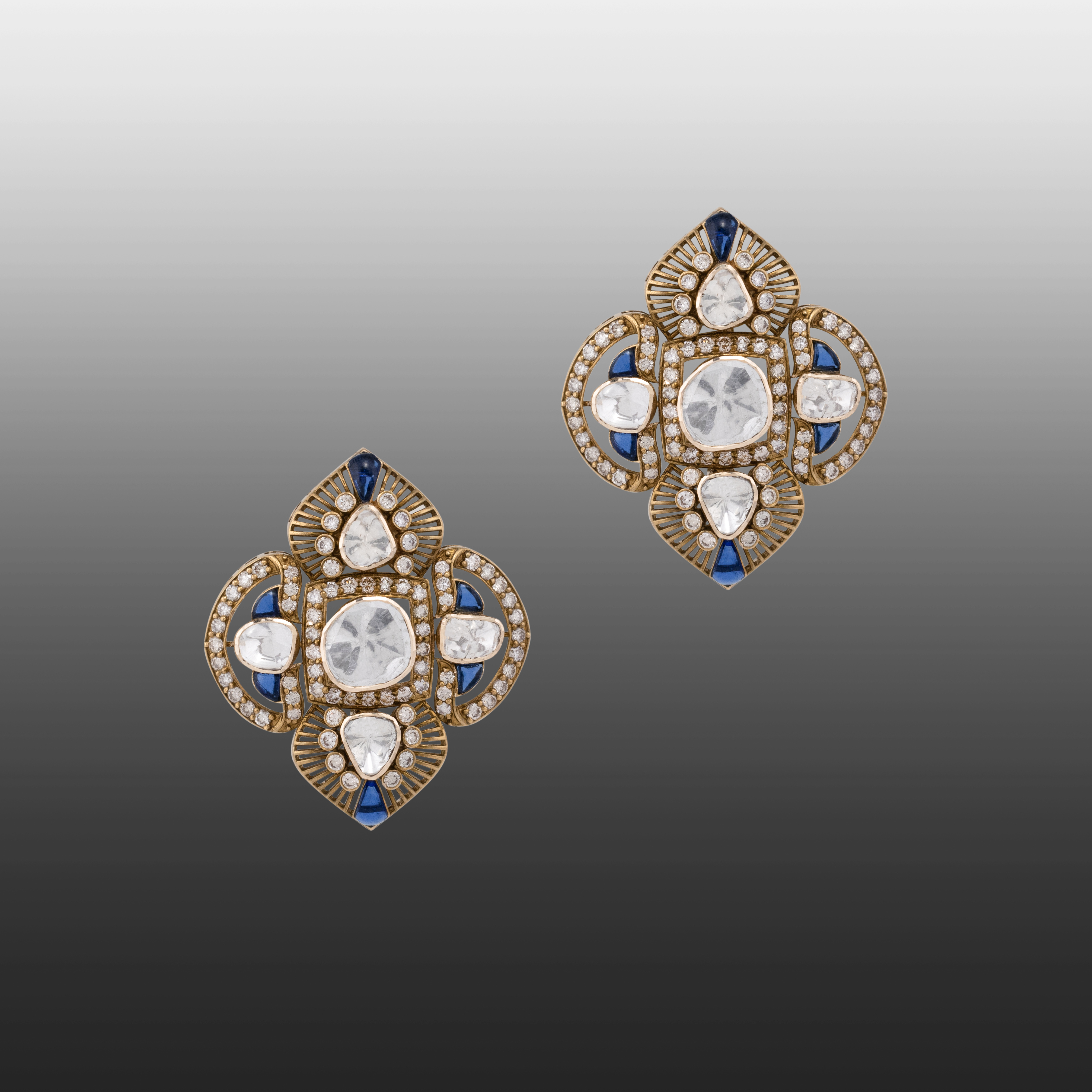 Antique Finish Polki Earring with Blue Talaf Detailing