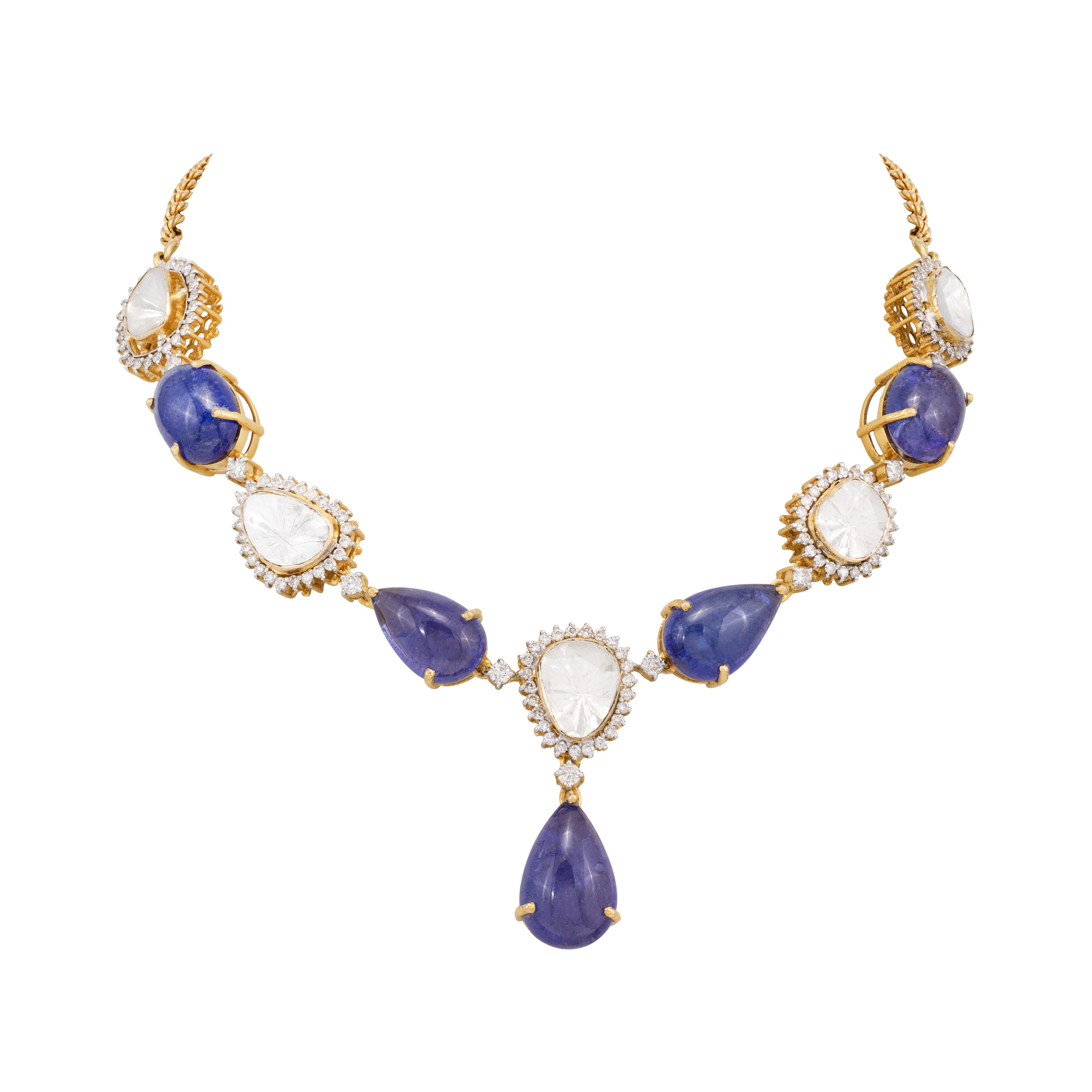 Tanzanite Pear Drops with Polki Diamond Necklace