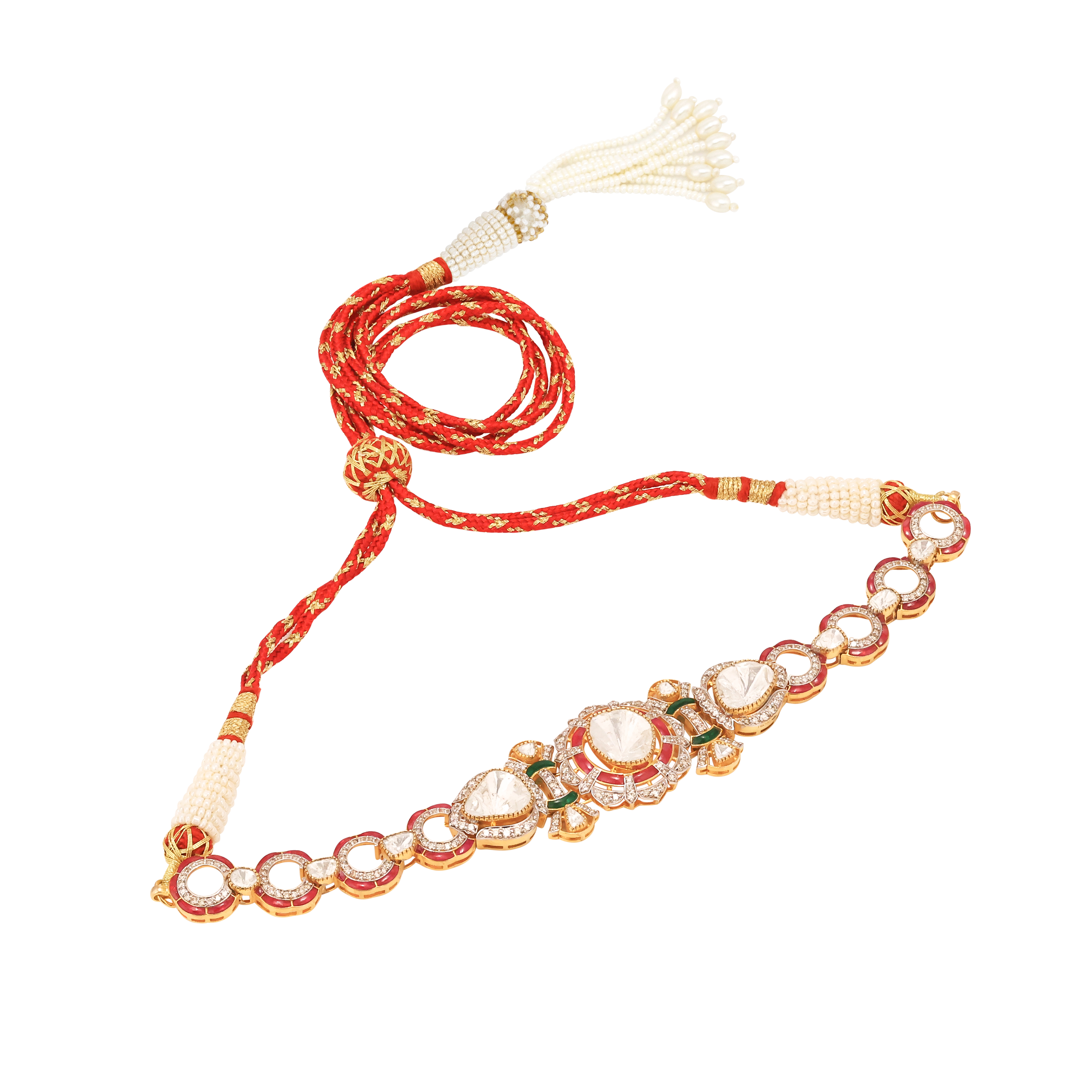 Sleek Polki Choker with Ruby-Emerald Talaf