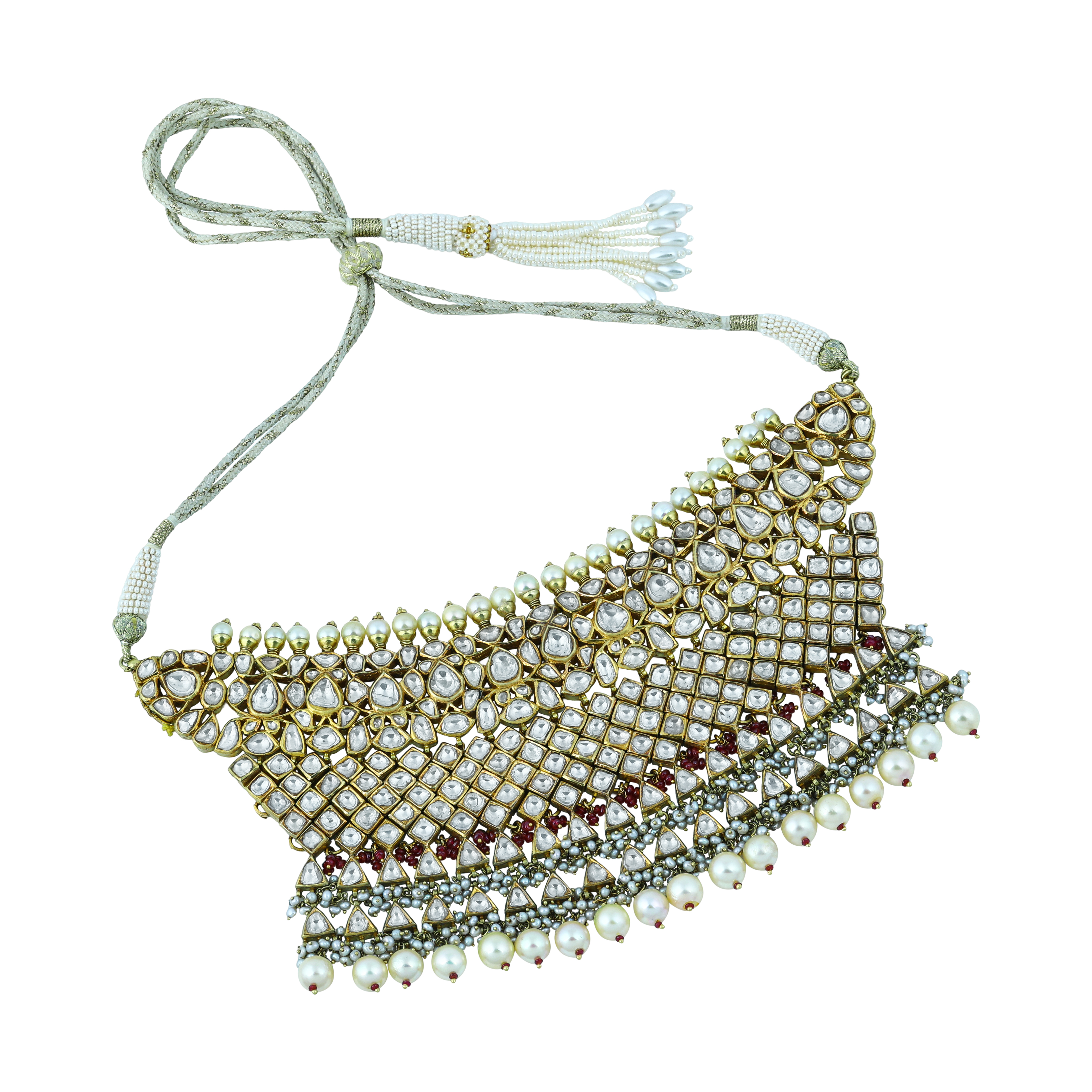 Layered Choker Set with Red Accents and Polki Lattice