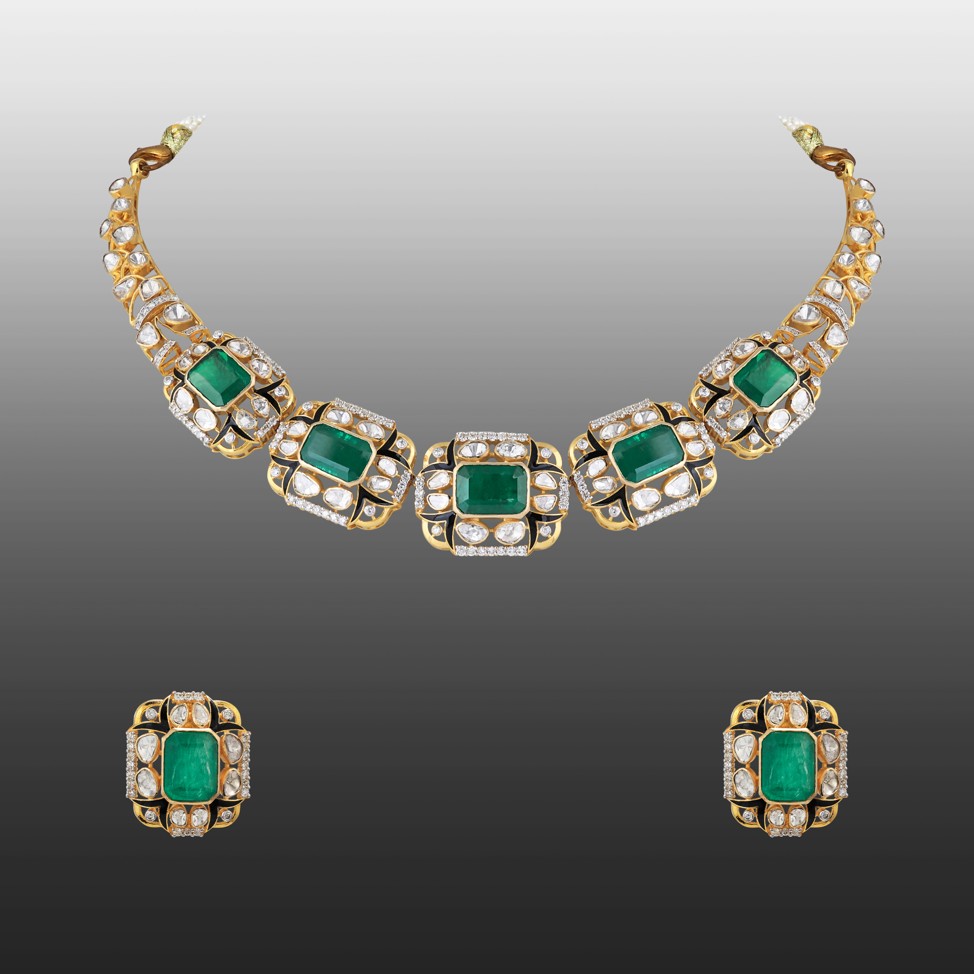 Emerald with Black Enamel Fusion Necklace