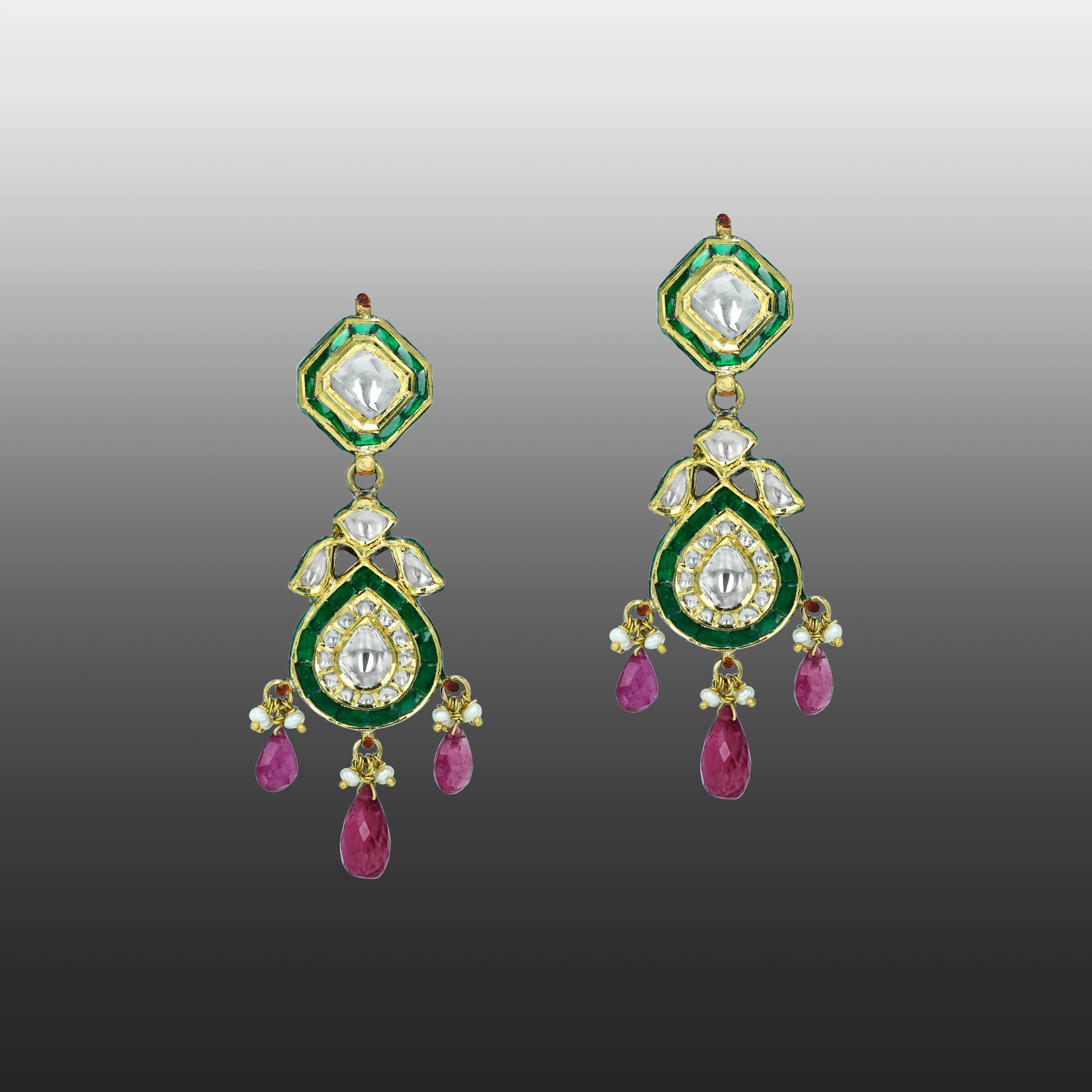 Polki Choker Set with Green Enamel, Tourmaline, and Pearls