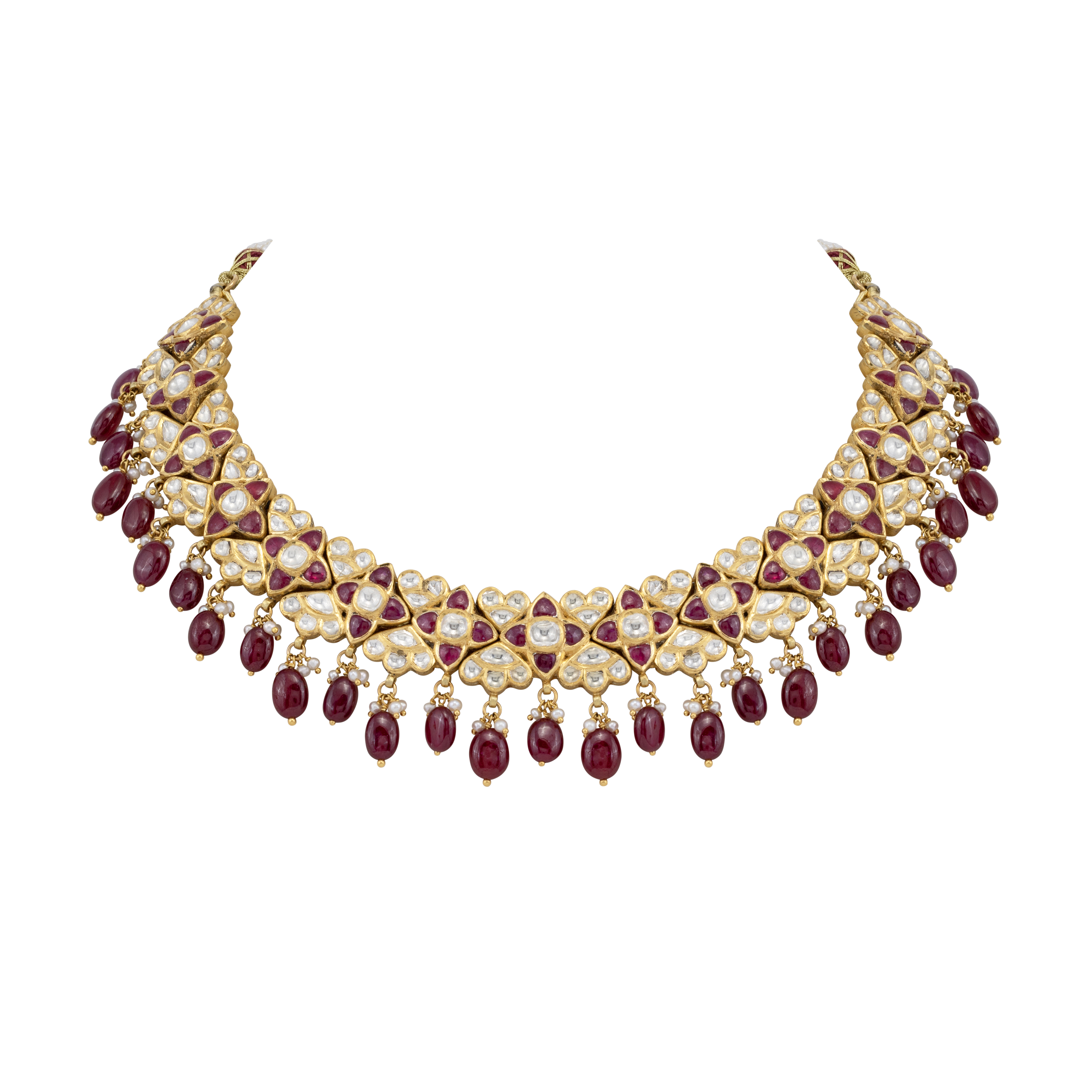 Ruby Guluband Necklace with Polki Cluster