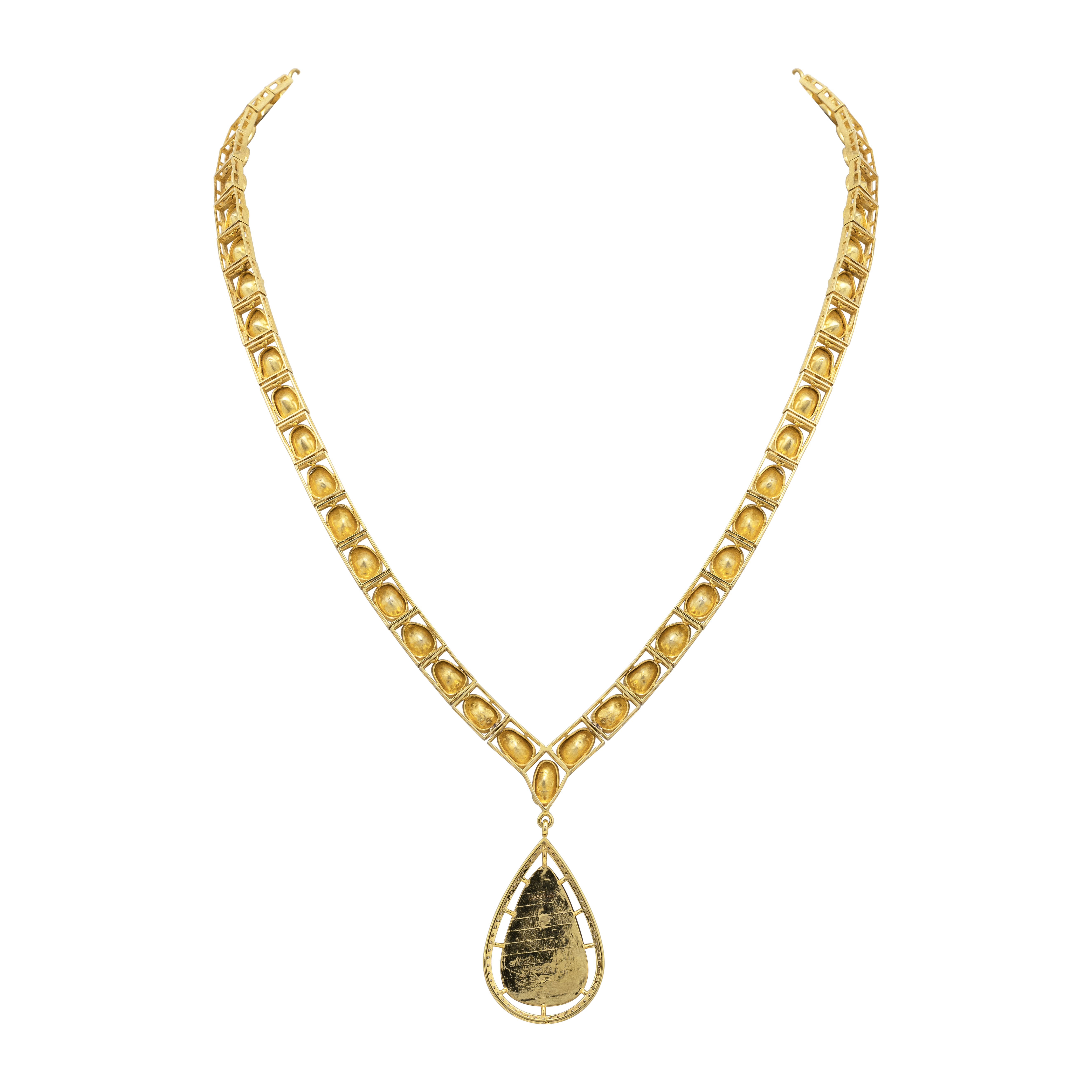Single-Line Polki Necklace with Tourmaline Drop