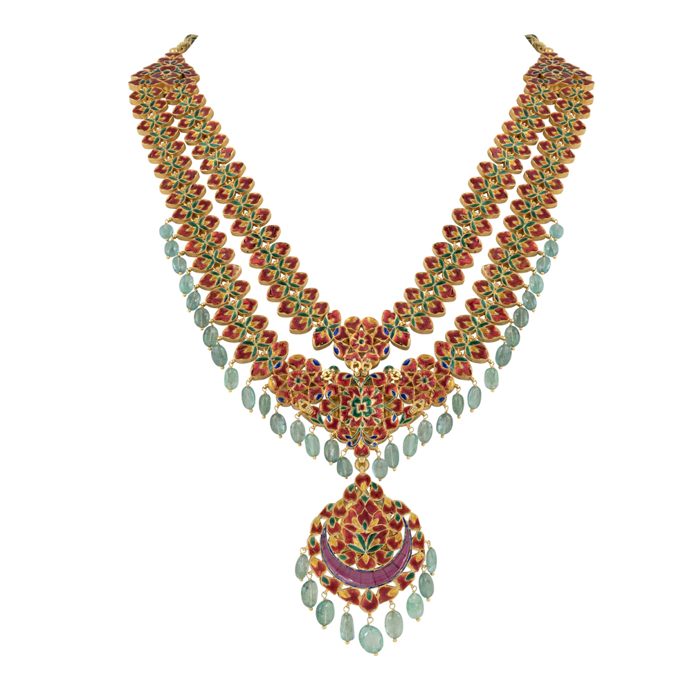 Two-Layer Polki Bridal Set with Ruby Talaf & Emerald Drops