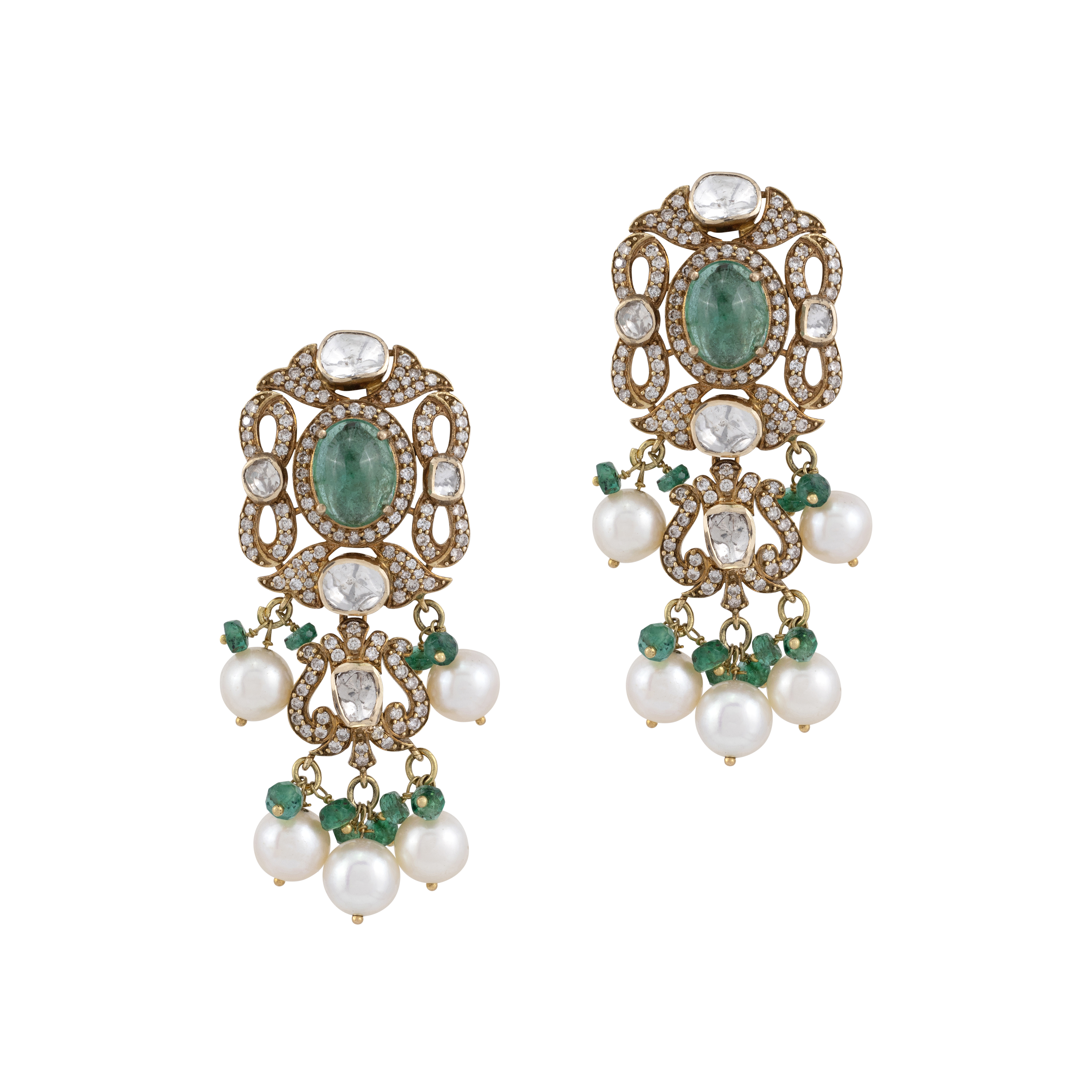 Antique Polki Choker Set with Emeralds , Diamonds and Pearl Clusters