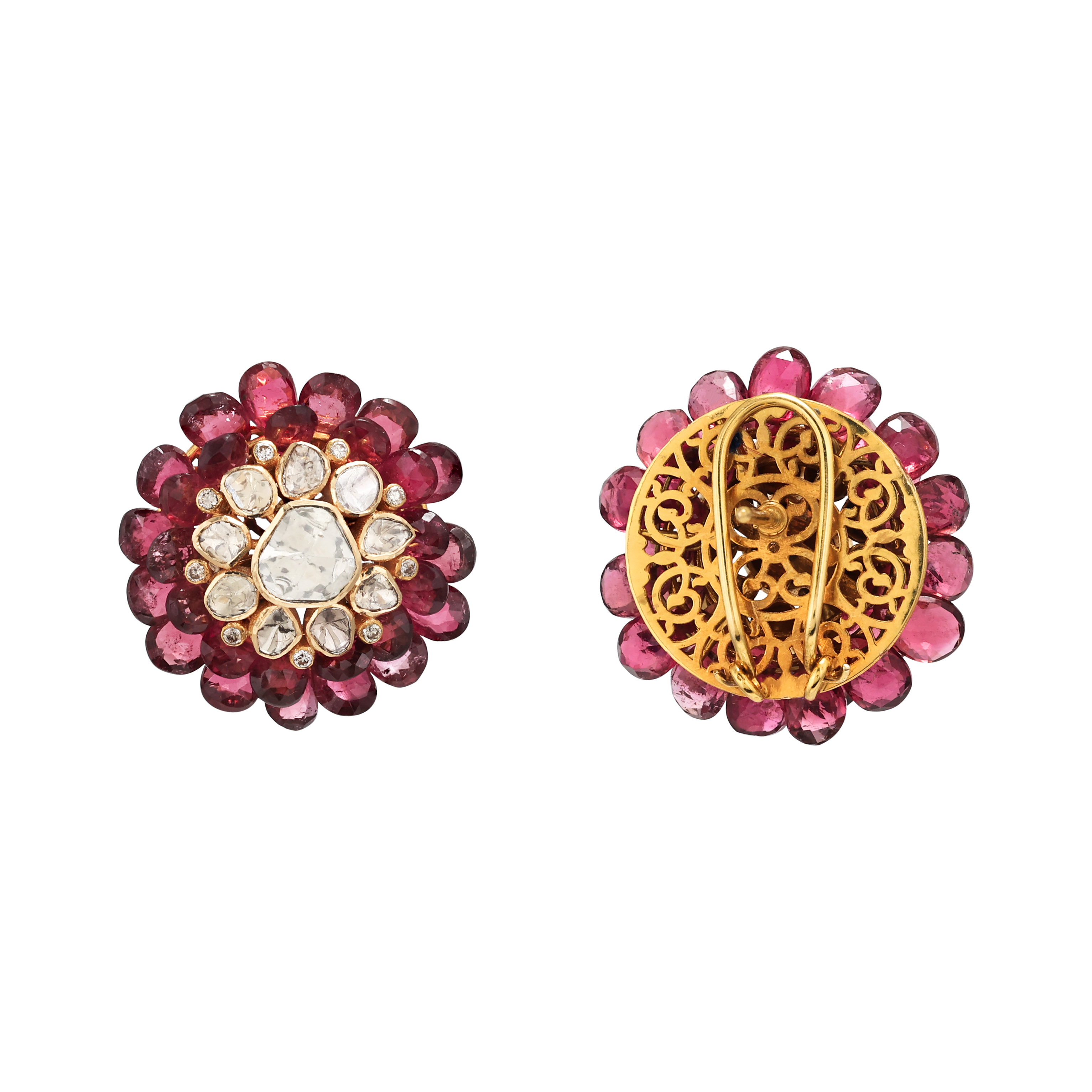 Tourmaline Floral Stud with Polki Diamonds