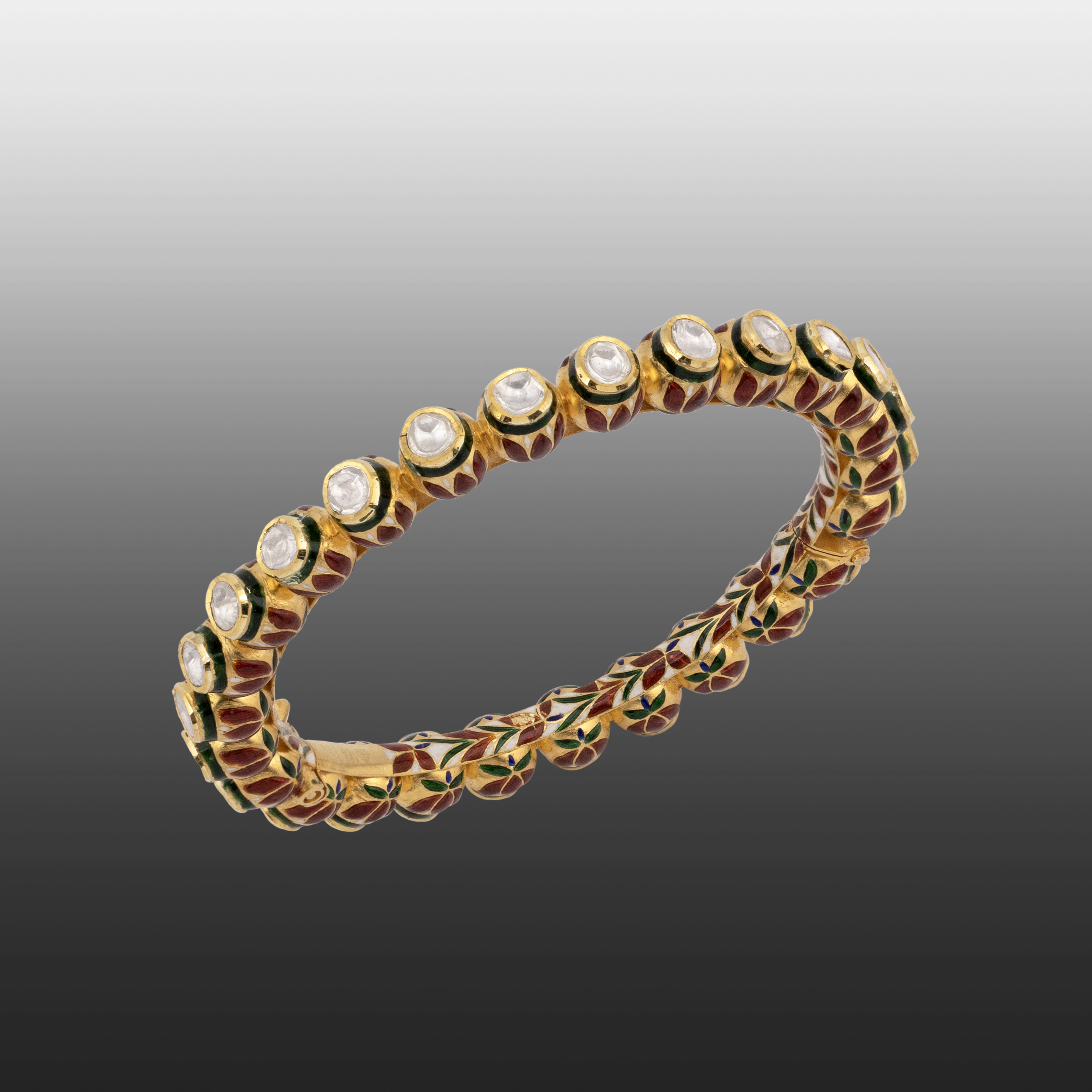 Rounded Linear Polki Bangle with Meenakari Details