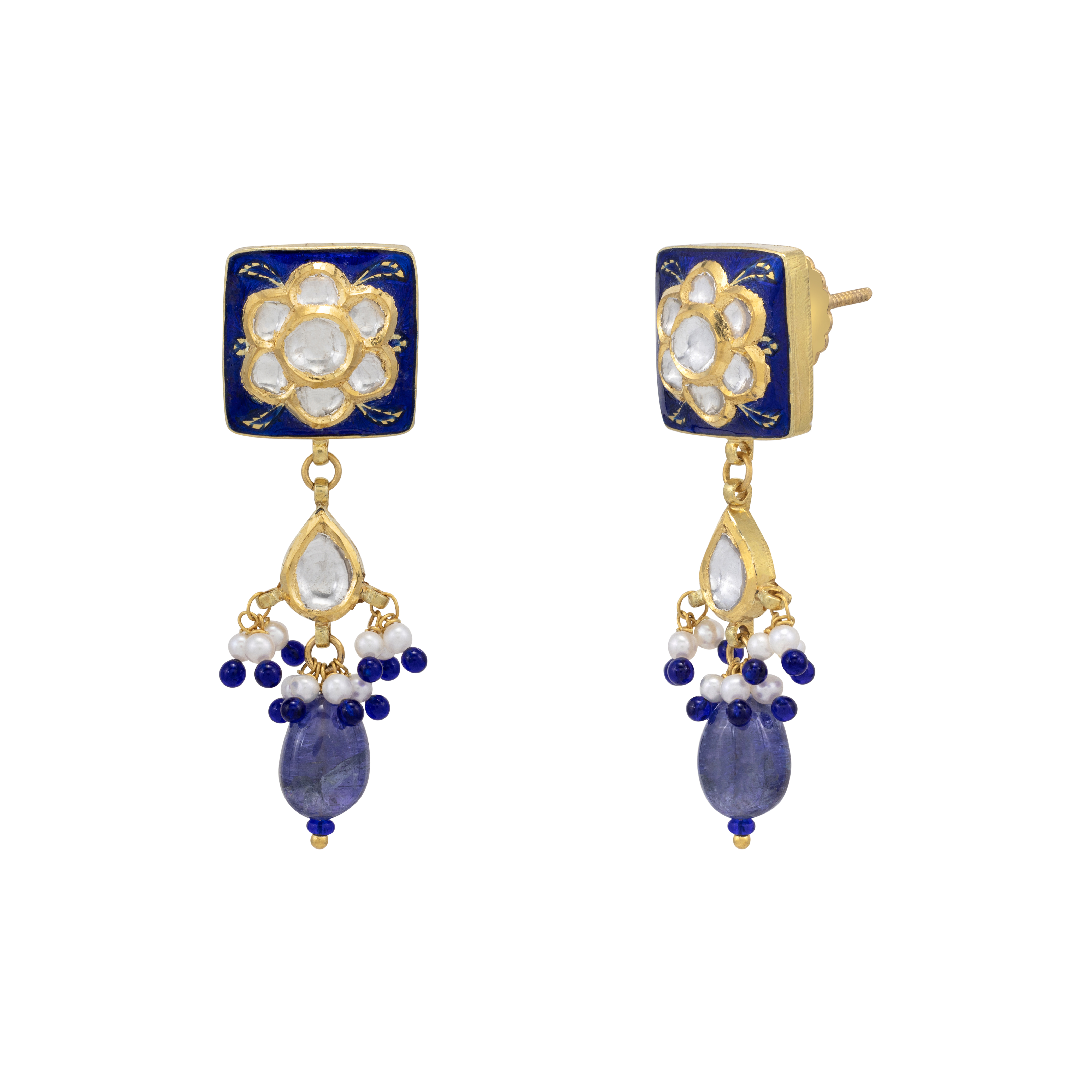 Square Meenakari Polki Earrings
