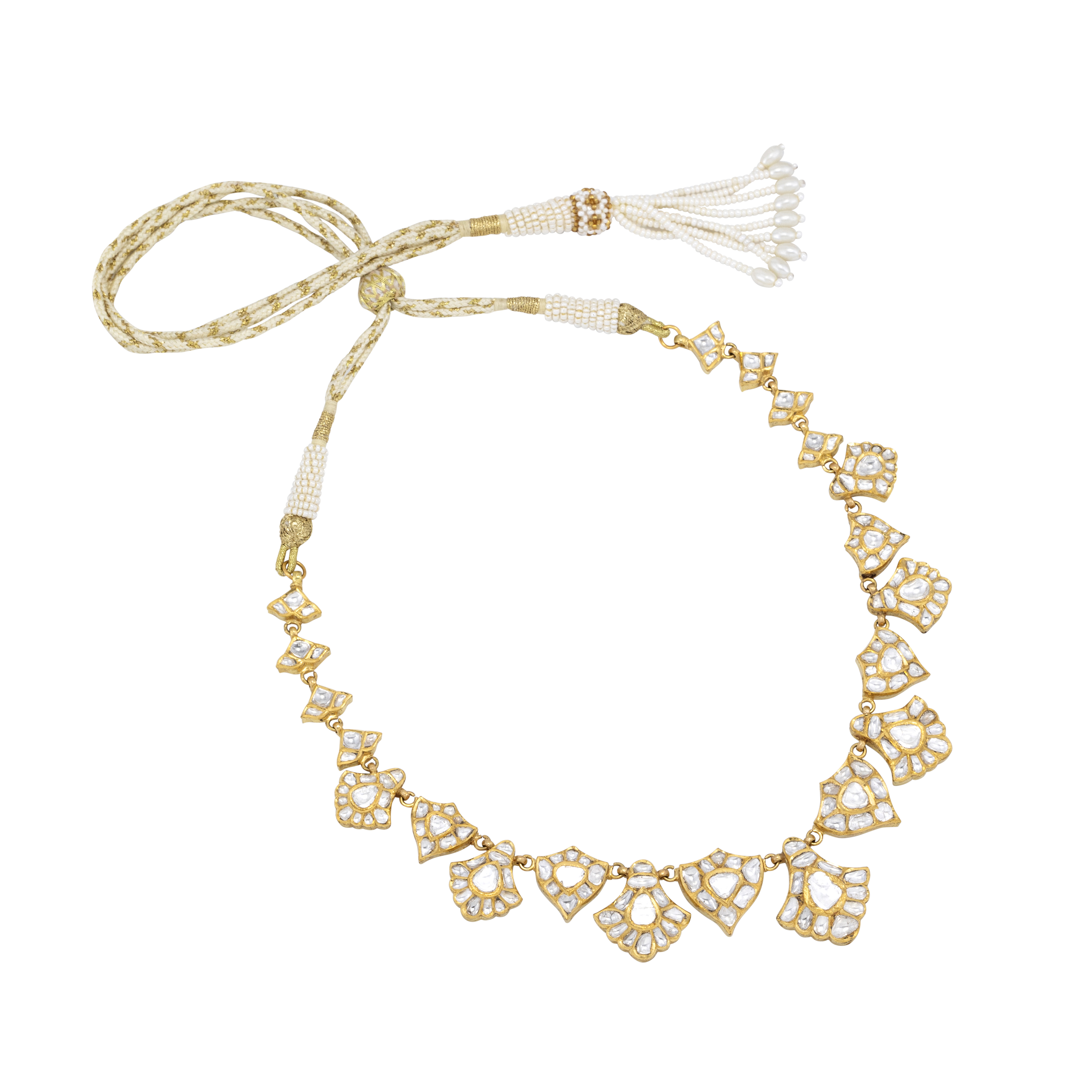Gold and Polki Fan Motif Necklace