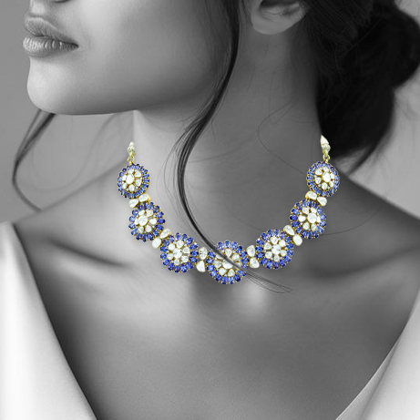 Polki Necklace with Tanzanite Clusters