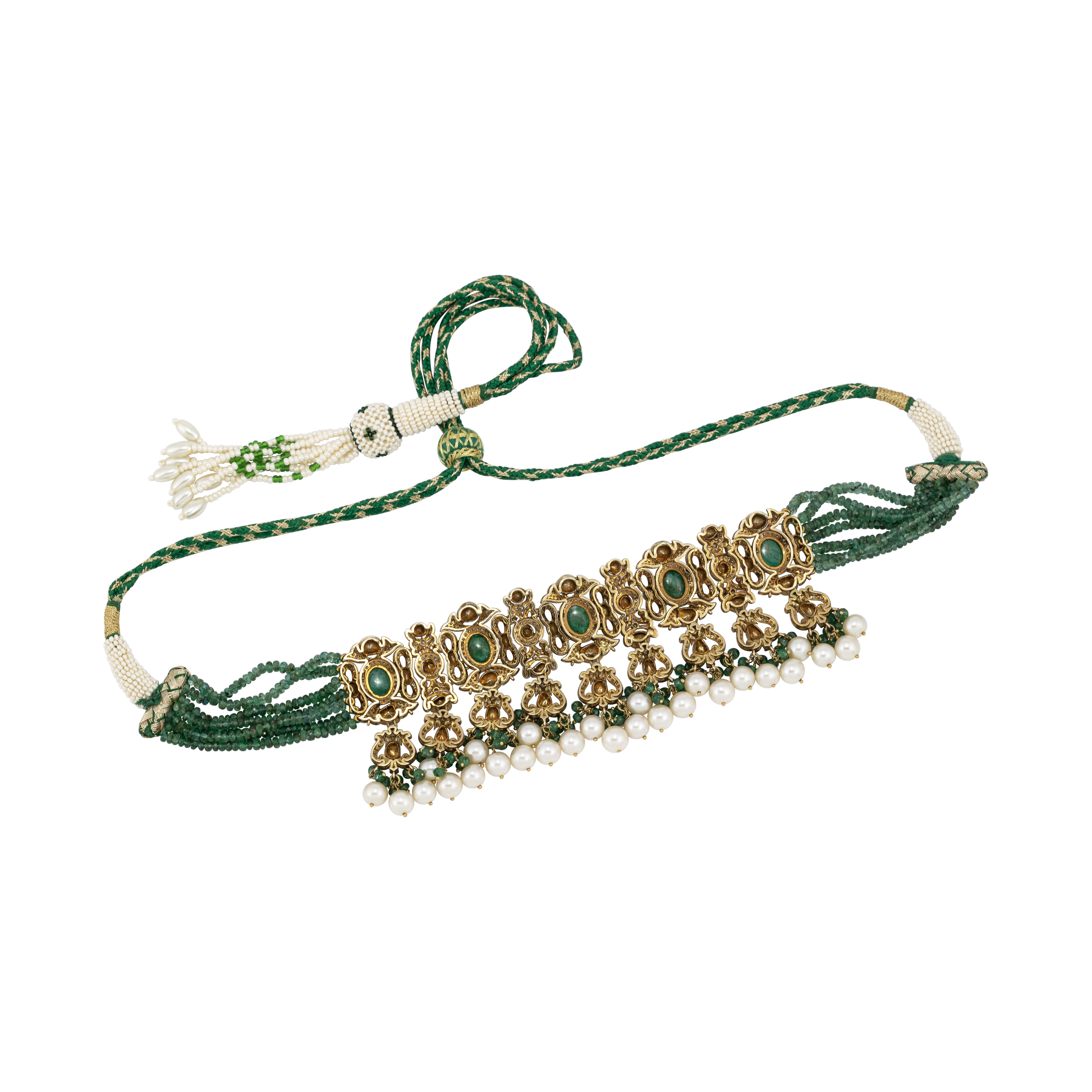 Antique Polki Choker Set with Emeralds , Diamonds and Pearl Clusters