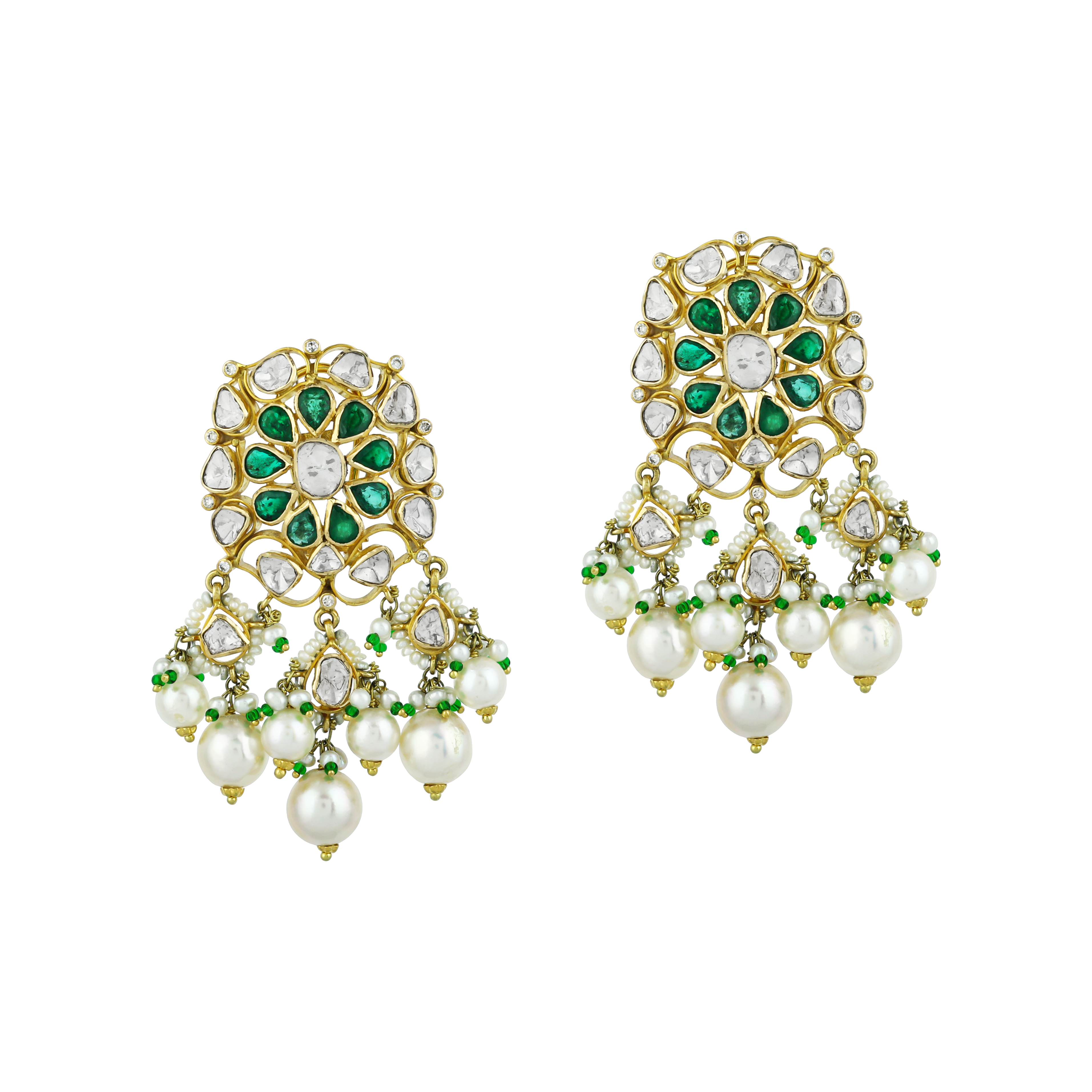 Floral Polki Choker Set with Emeralds and Pearl Drops