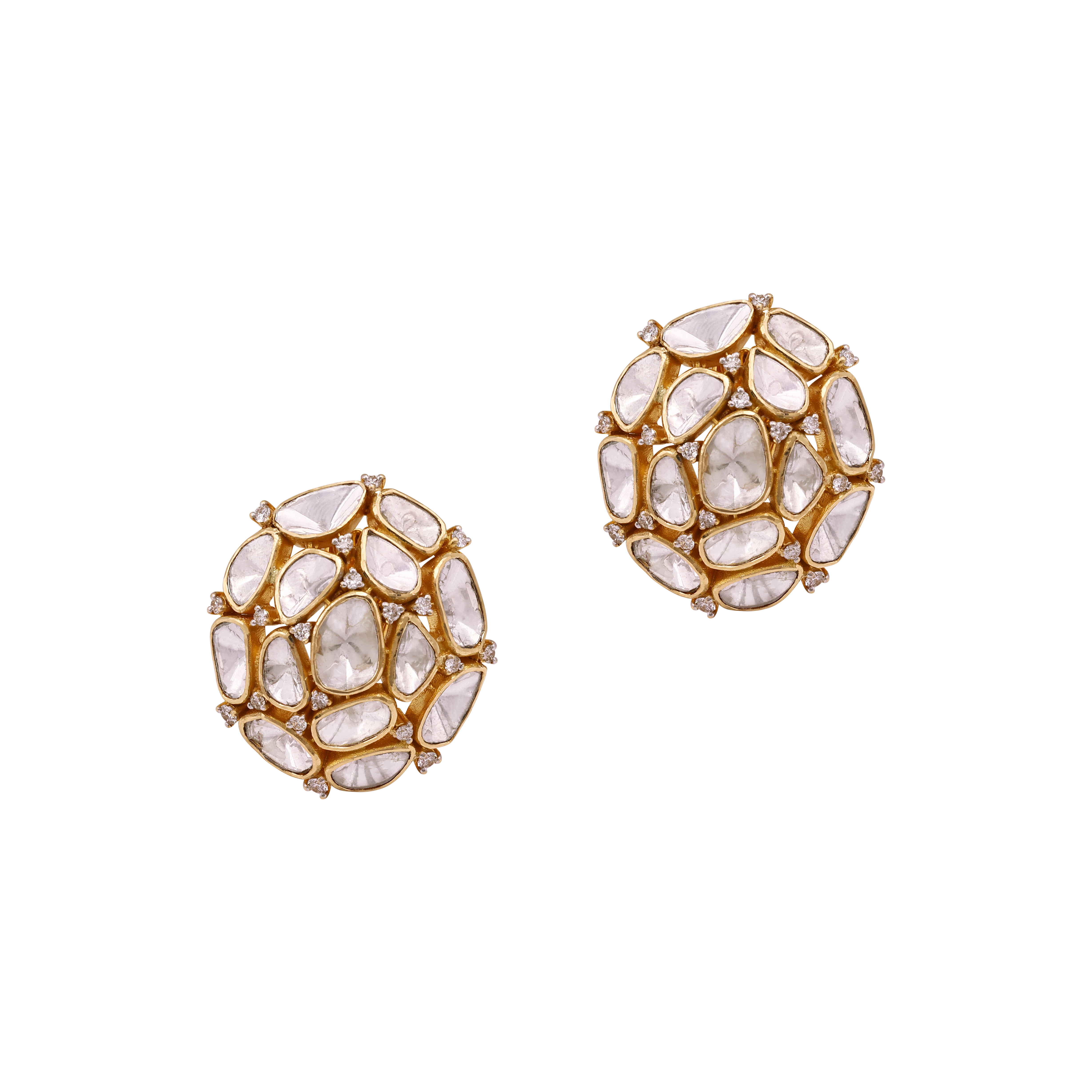 Polki Cluster Studs with Full-Cut Diamond Highlights