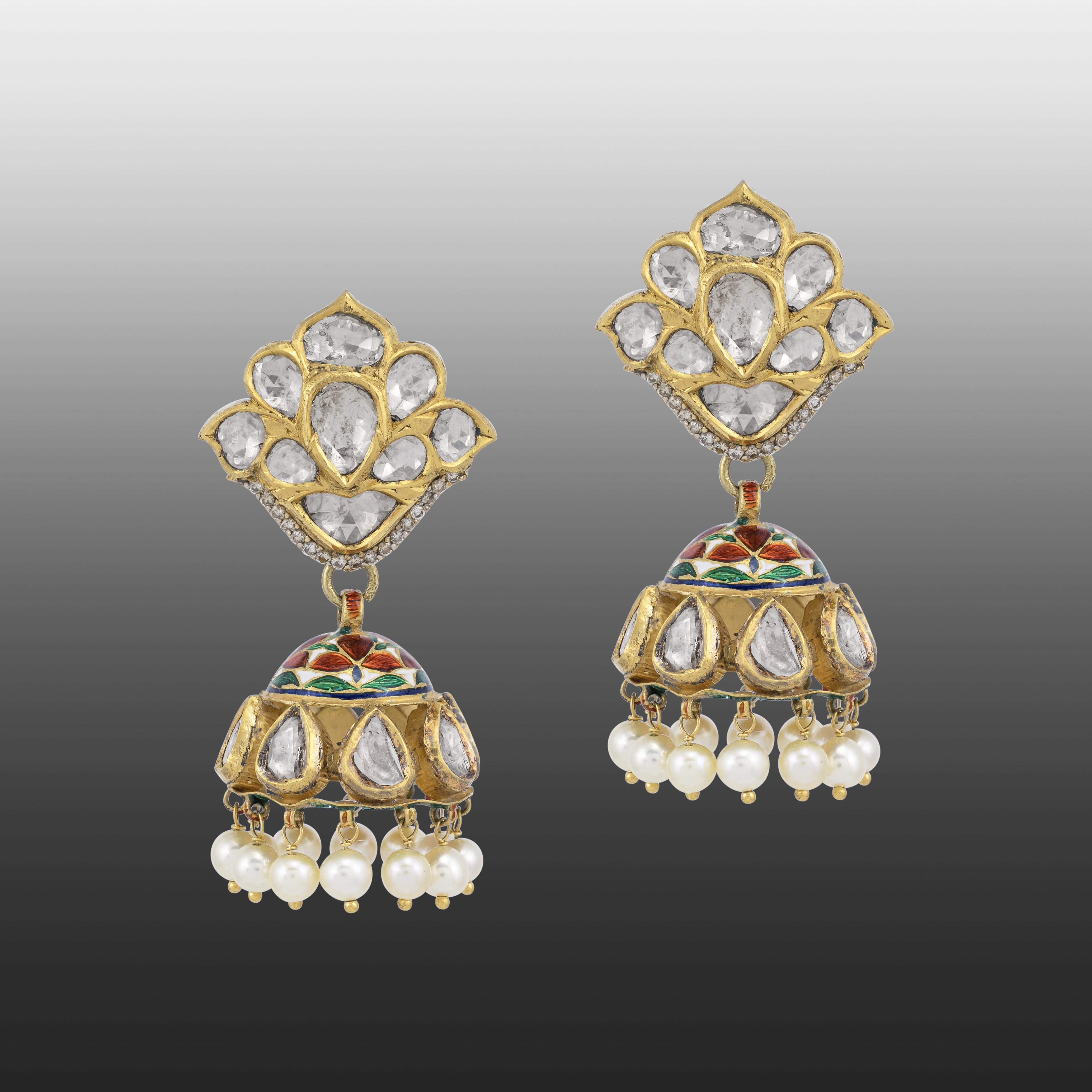 Polki Dome Jhumkas with Pearl Drops