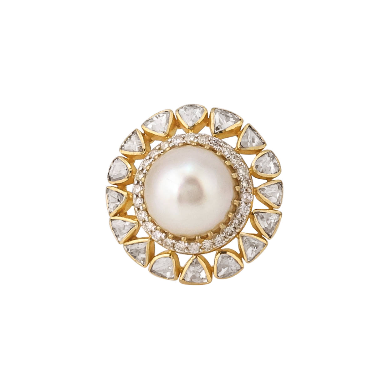 Pearl Ring with Polki and Full-Cut Diamond Halo
