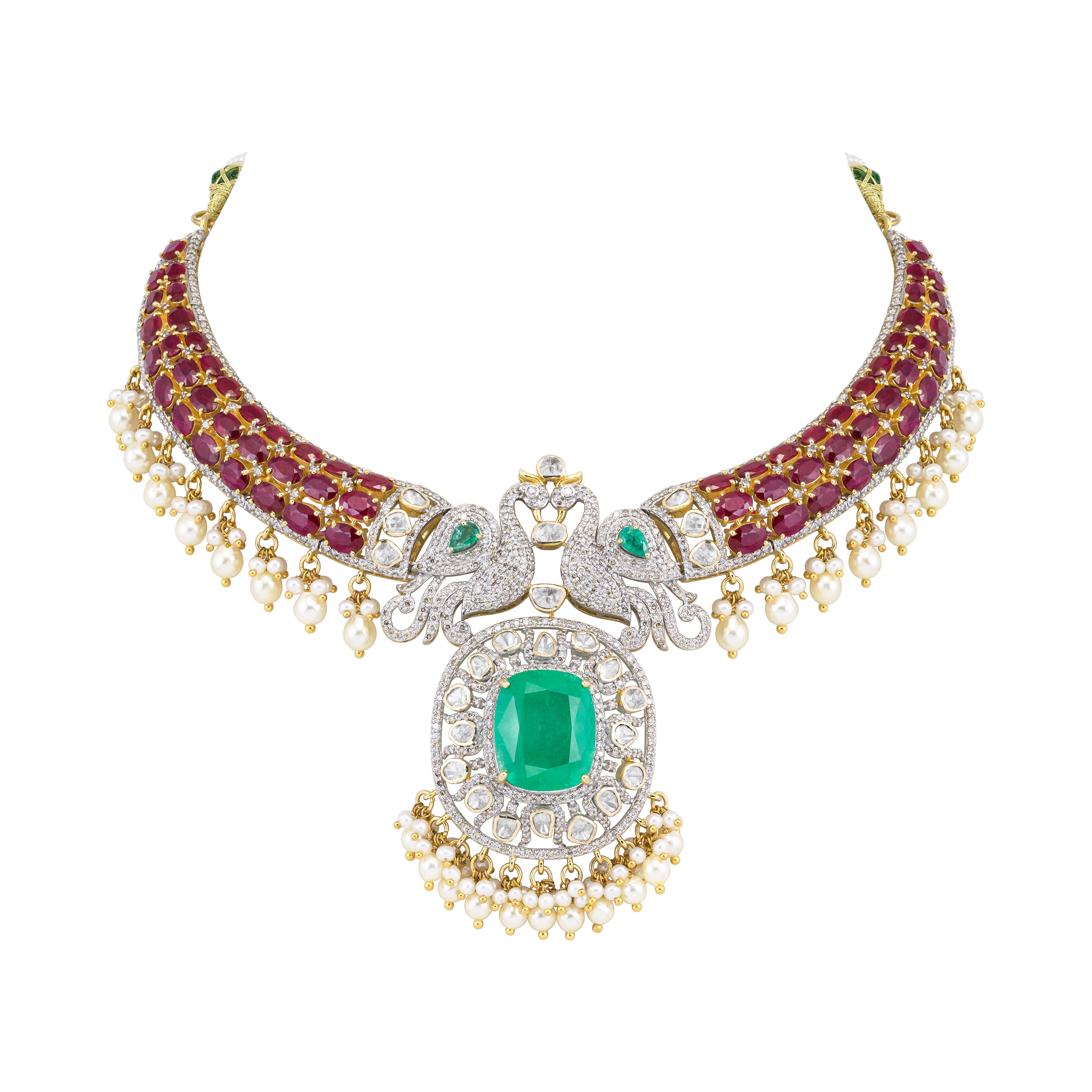 Emerald Statement Hasli with Twin Peacocks