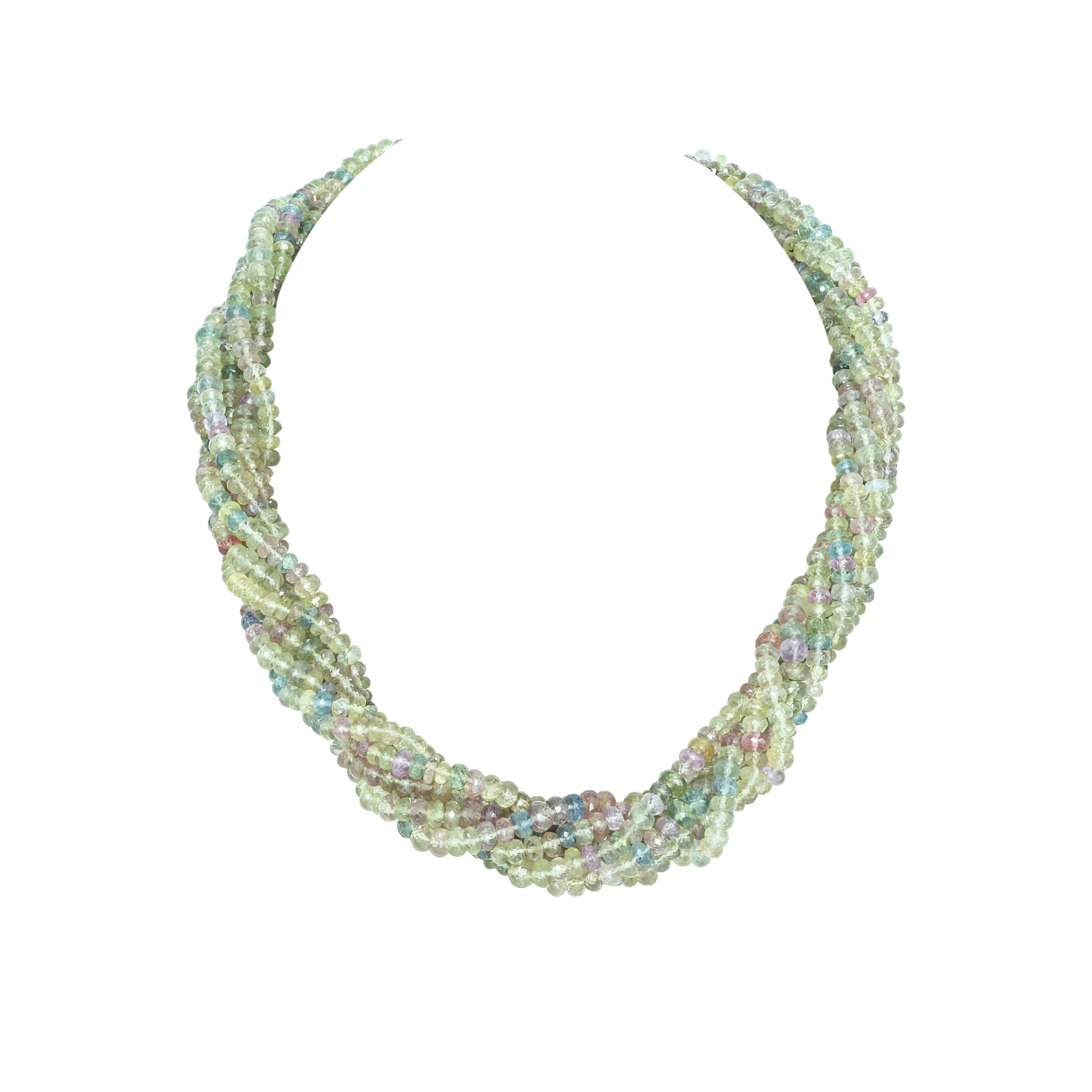 Multi-coloured Sapphire Bead Necklace in Twisted Layers