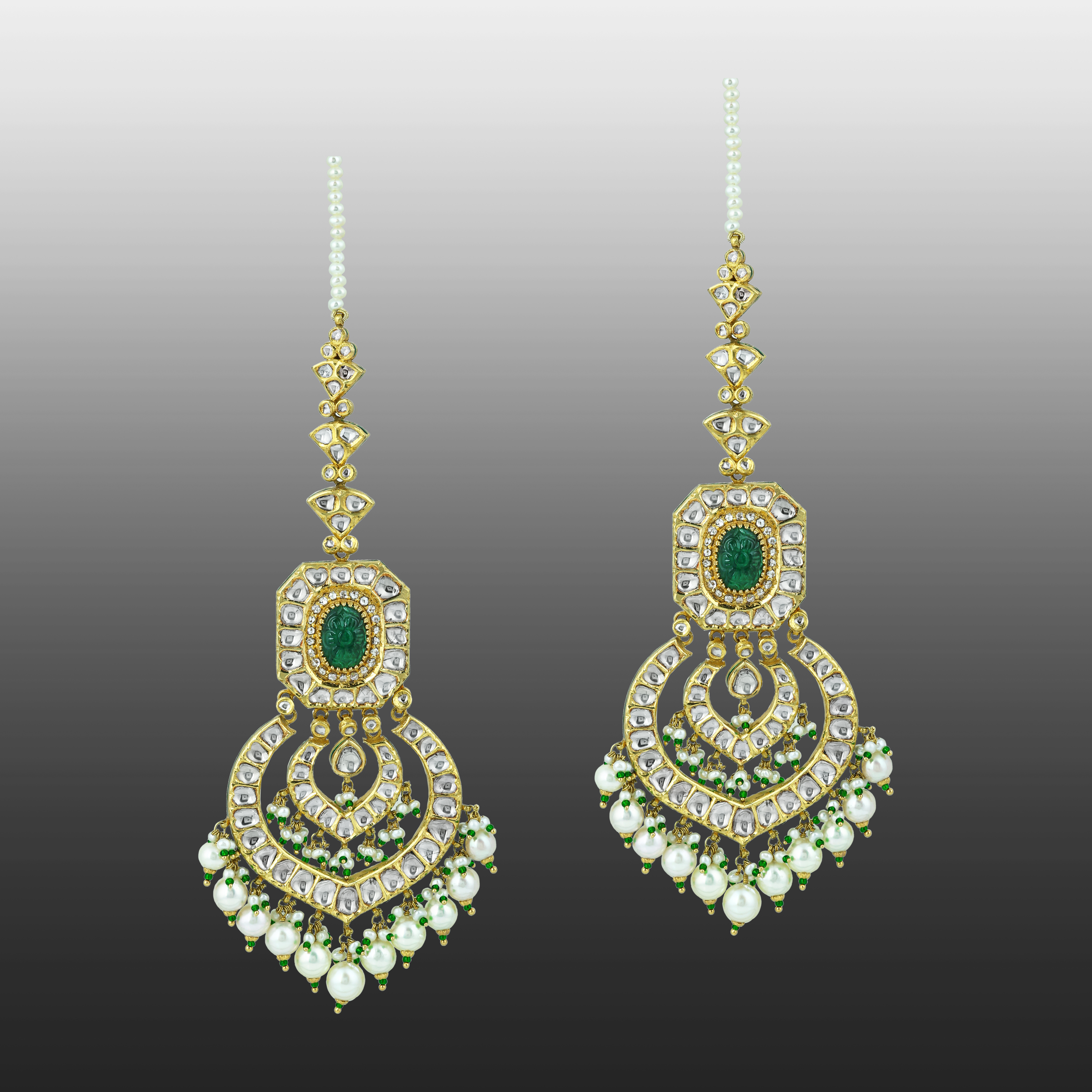 Emerald & Polki Choker with Pearl Layers and Matching Earrings