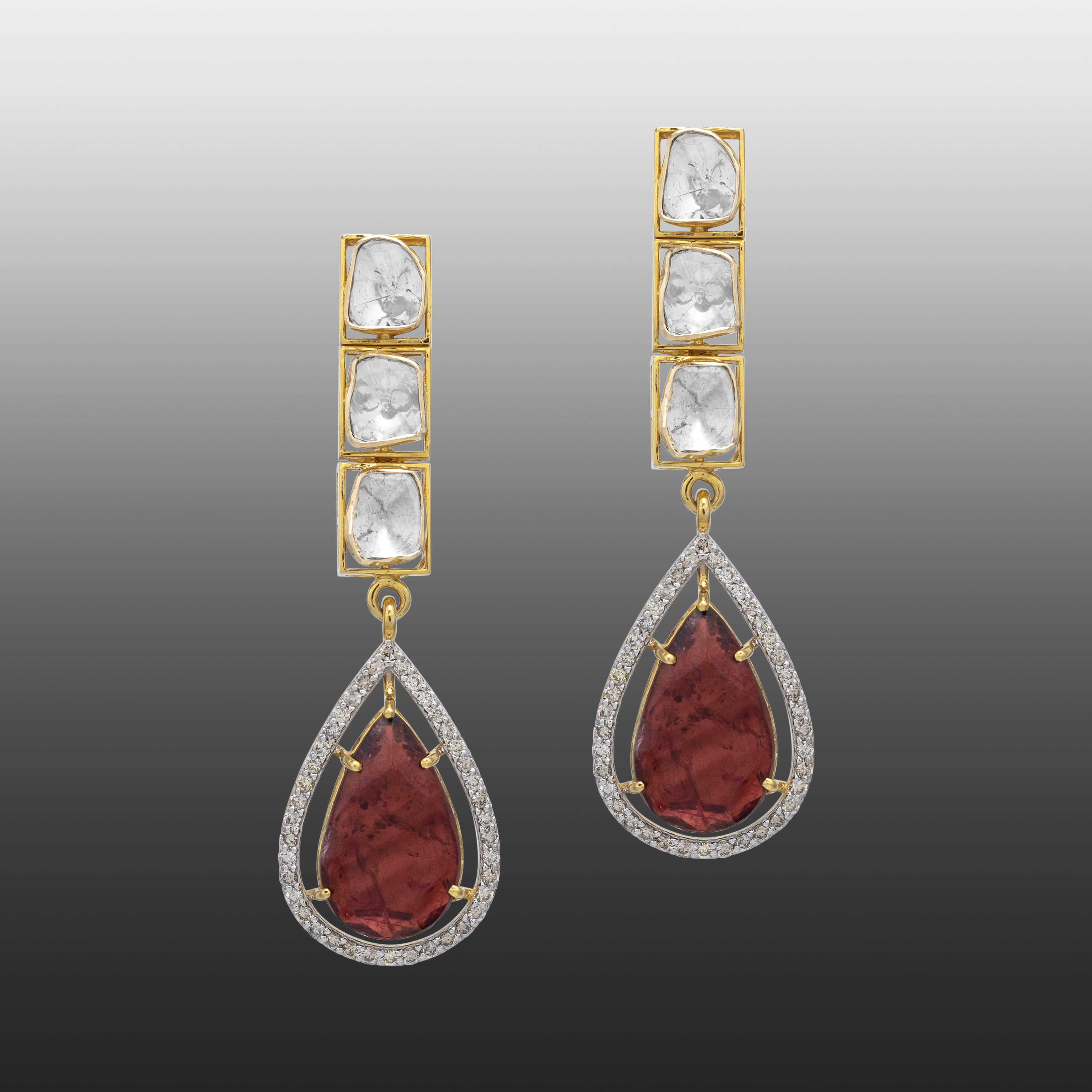 Polki Dangler Earrings with Tourmaline Drops