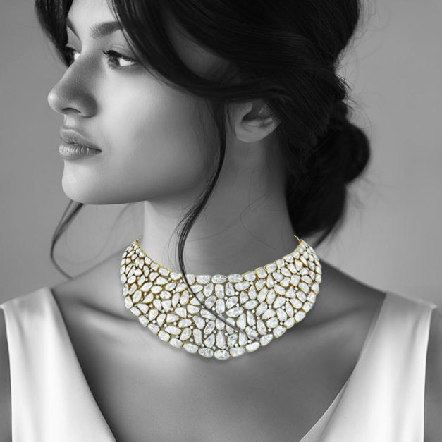 Open Polki Collar Necklace with Adjustable Back Chain