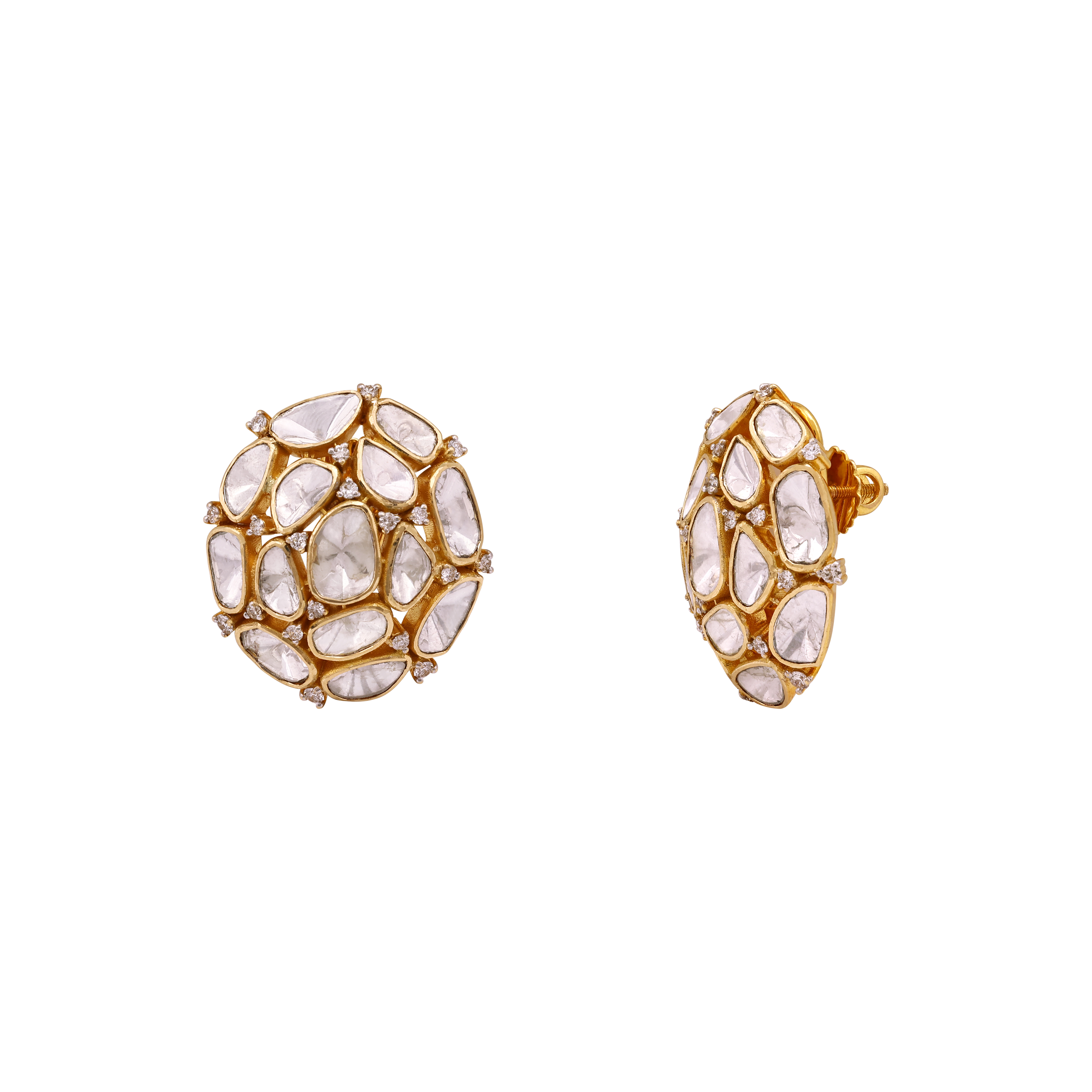 Polki Cluster Studs with Full-Cut Diamond Highlights
