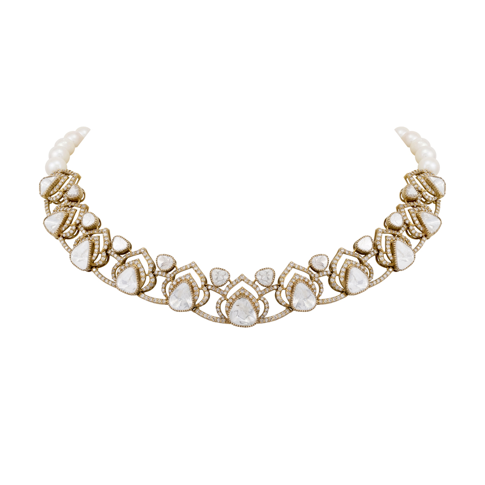 Layered Uncut Polki Necklace with Antique Detailing