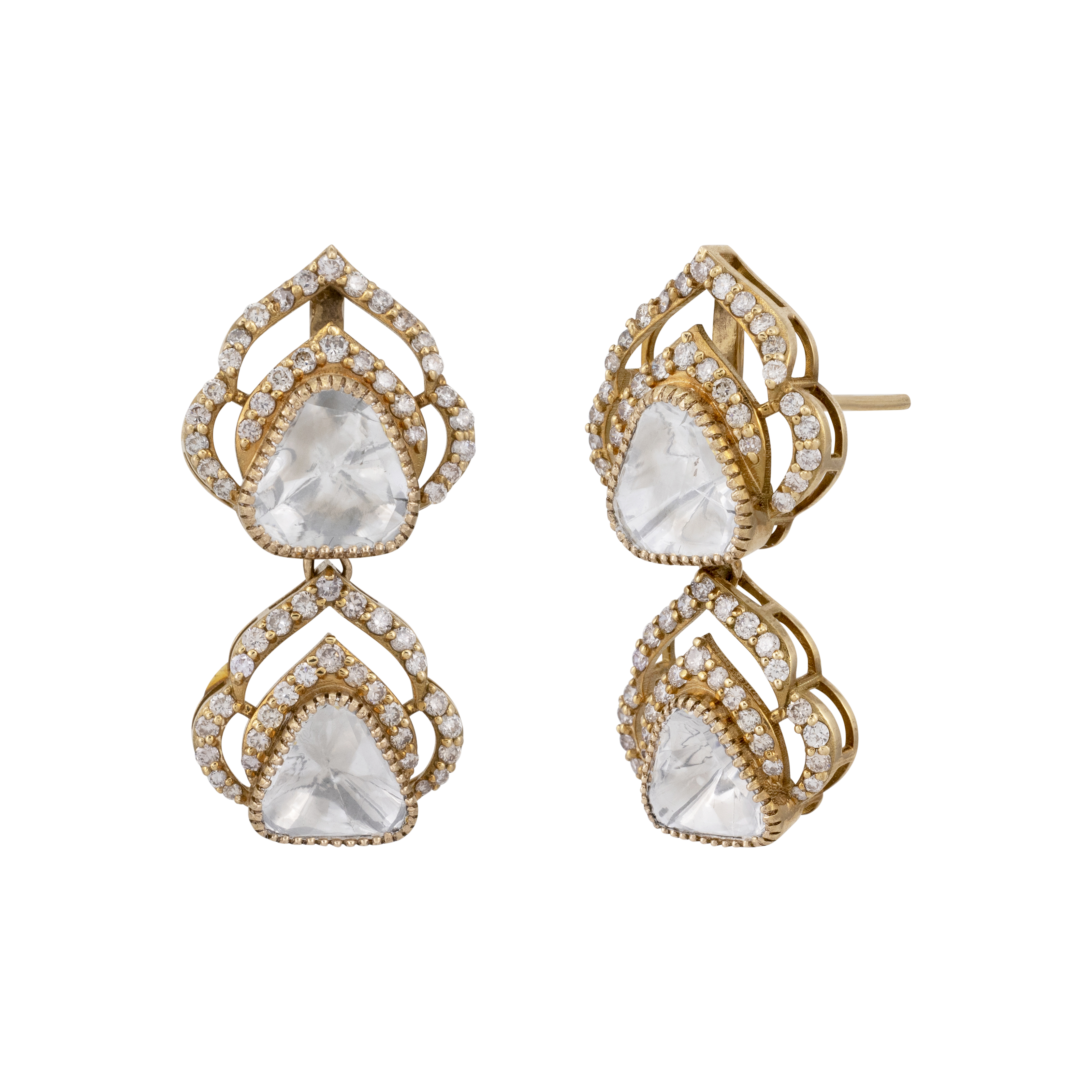 Double-Tiered Uncut Polki Earrings with Antique Finish