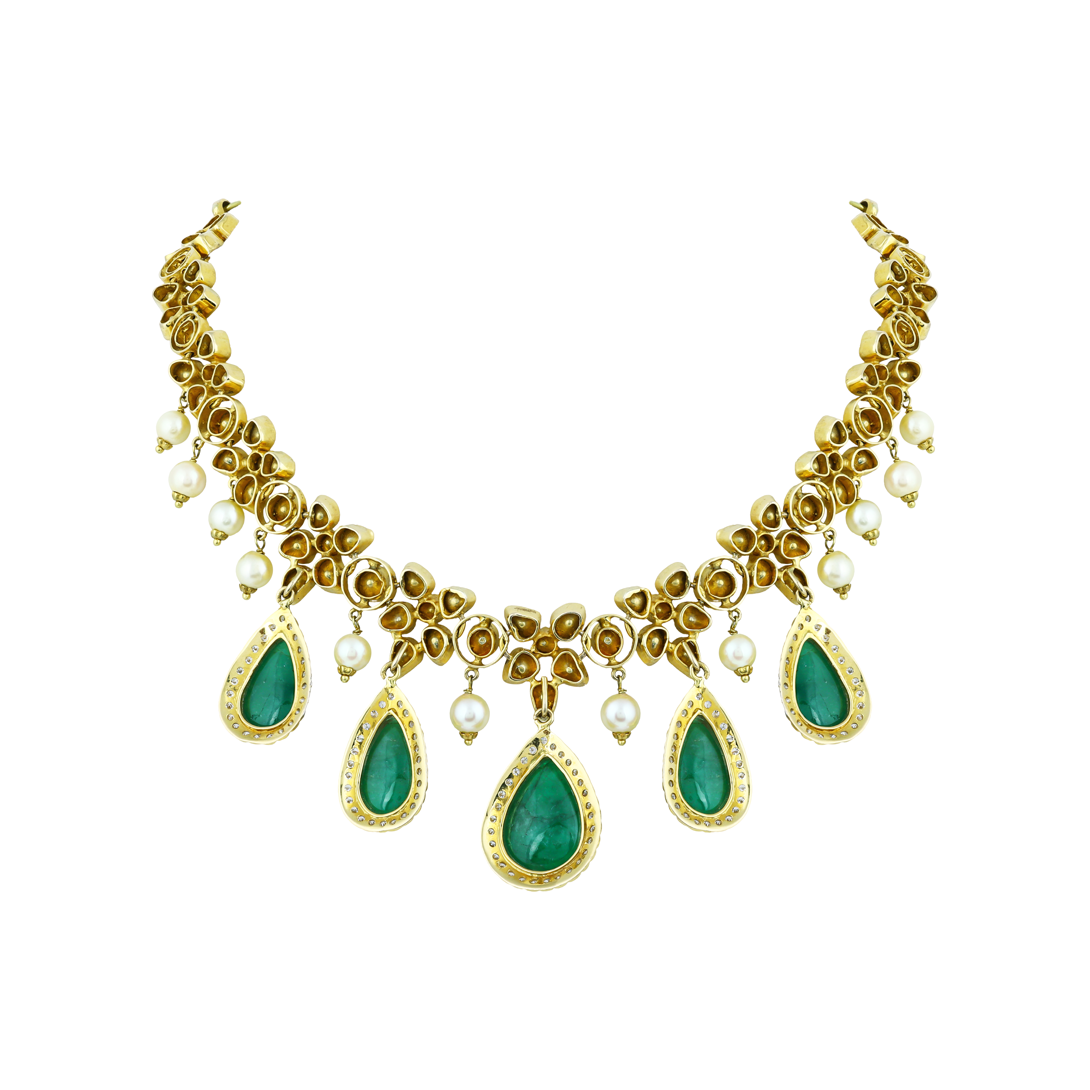 Polki Necklace Set with Emerald Drops & Diamond Halos