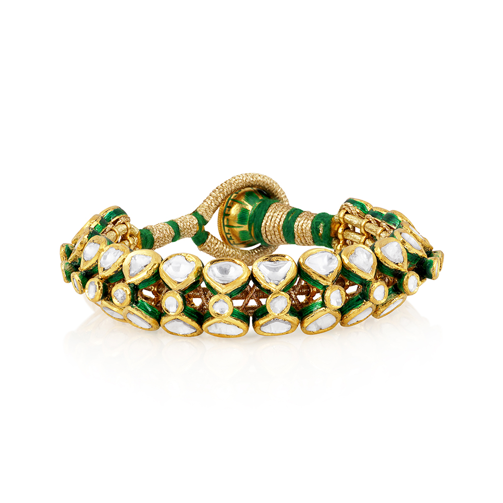 Pochi Bangle with Polki Diamonds and Green Enamel Accents