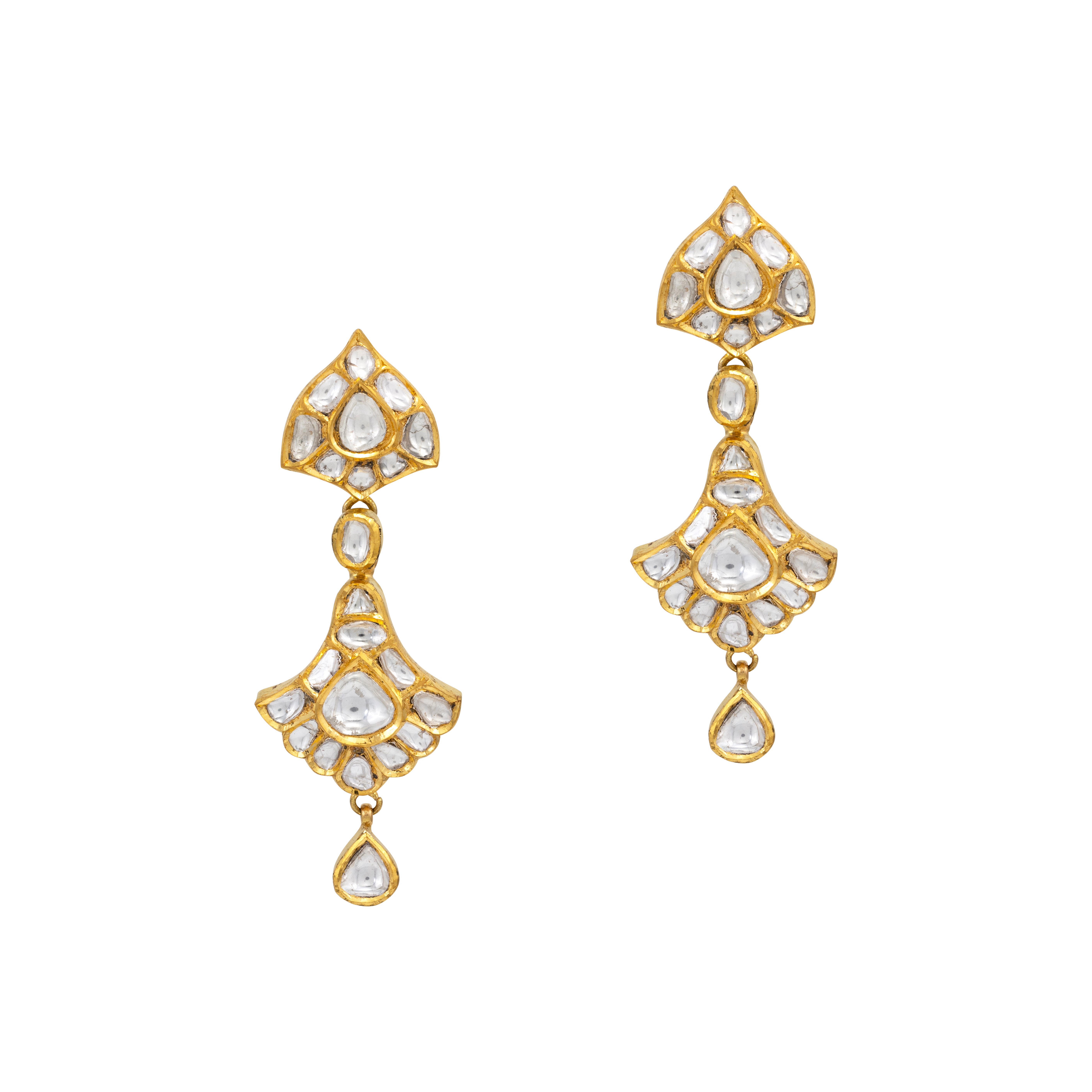 Gold and Polki Fan Motif Earring