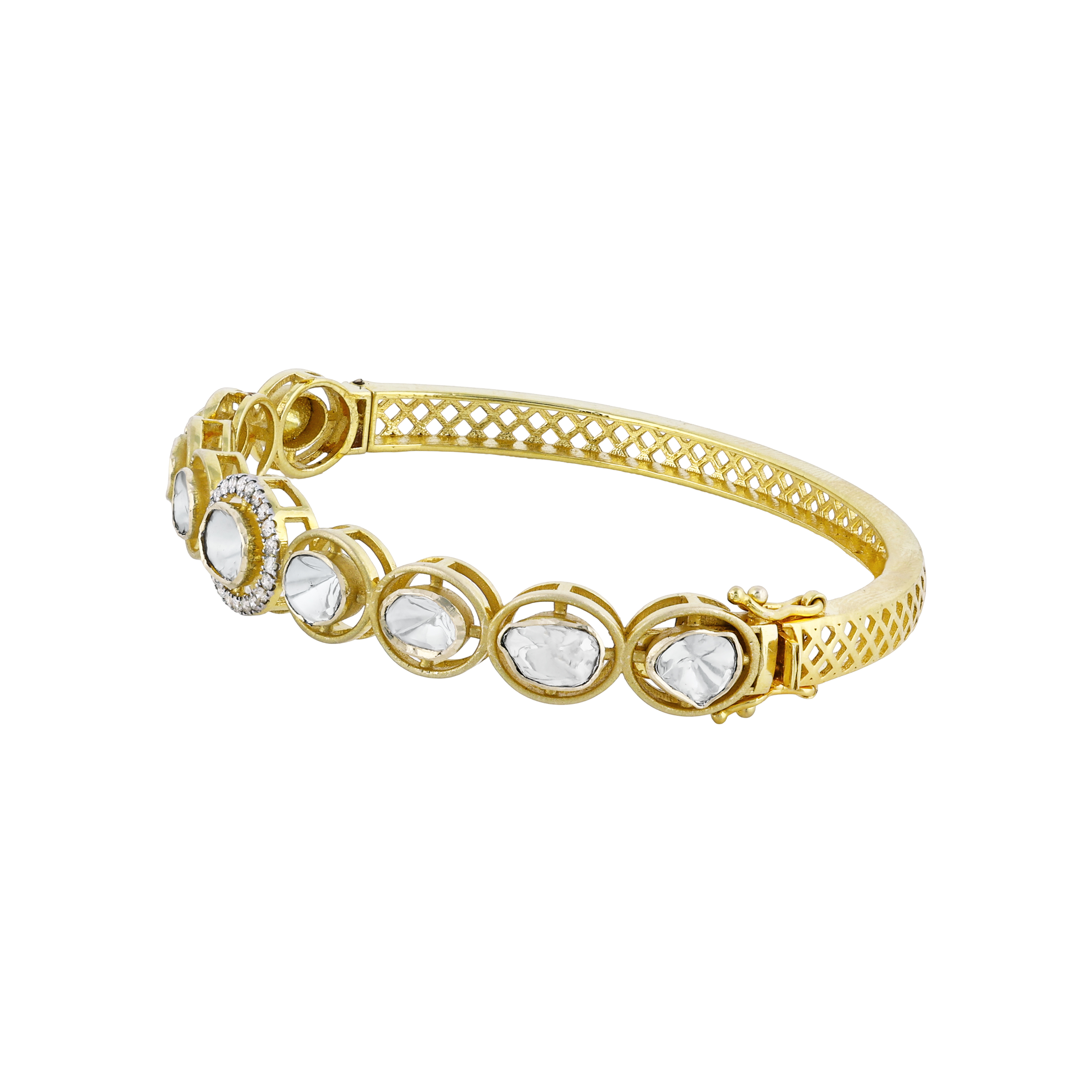 Half Bangle with Polki and Full-Cut Diamonds in Gold Bezel