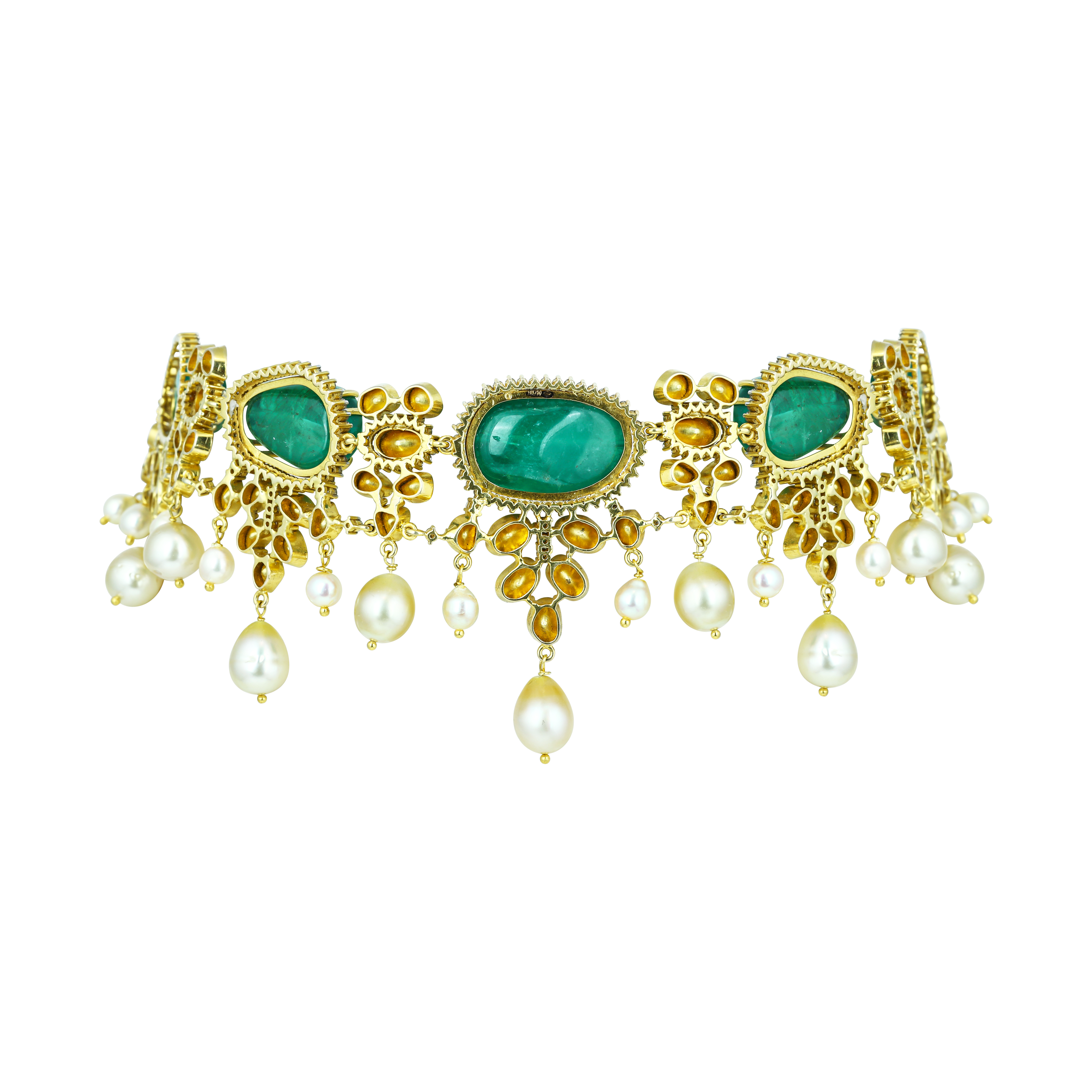 Victorian Emerald and Polki Choker with Southsea Pearl Drops