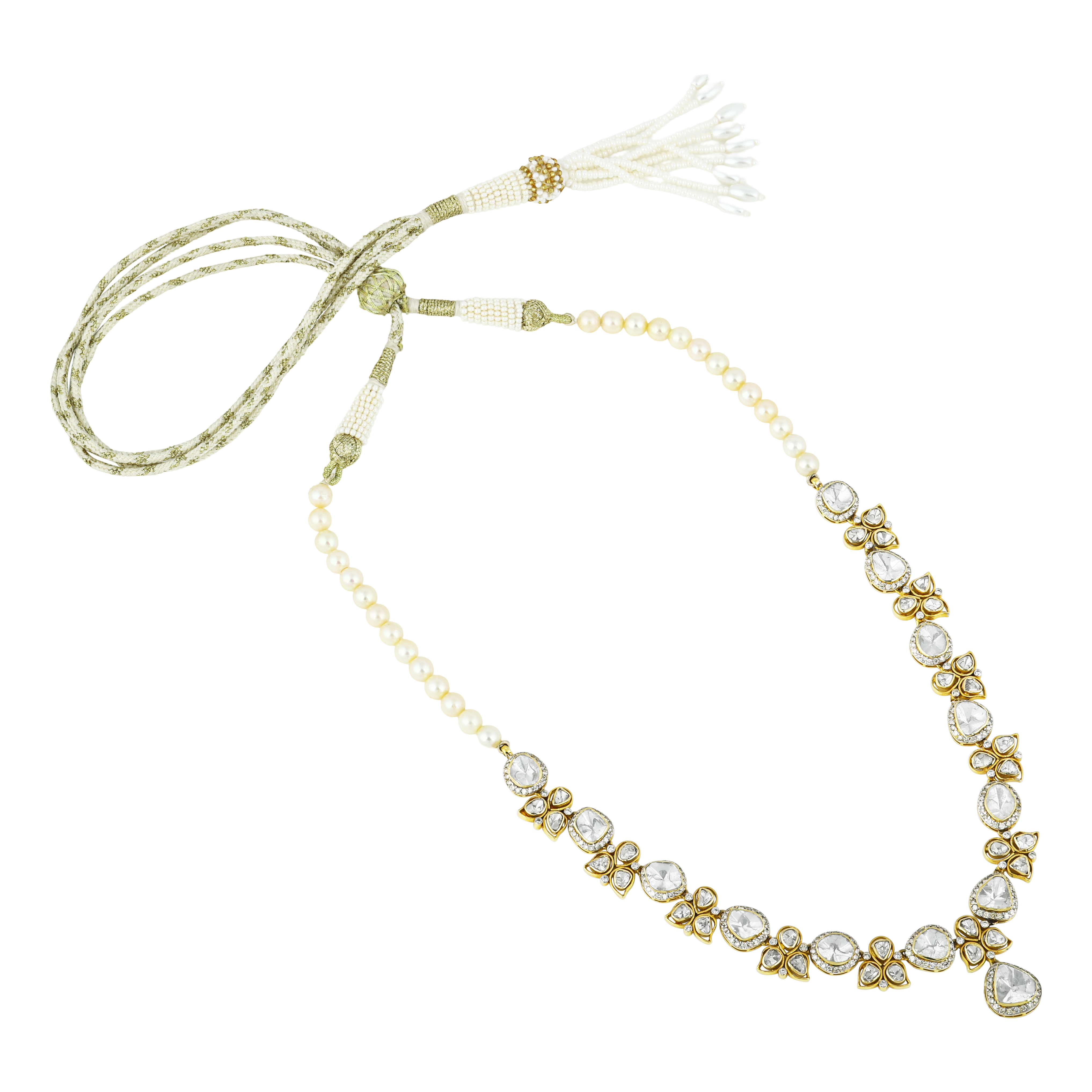 Floral Polki Necklace Set with Pearls and Matching Earrings