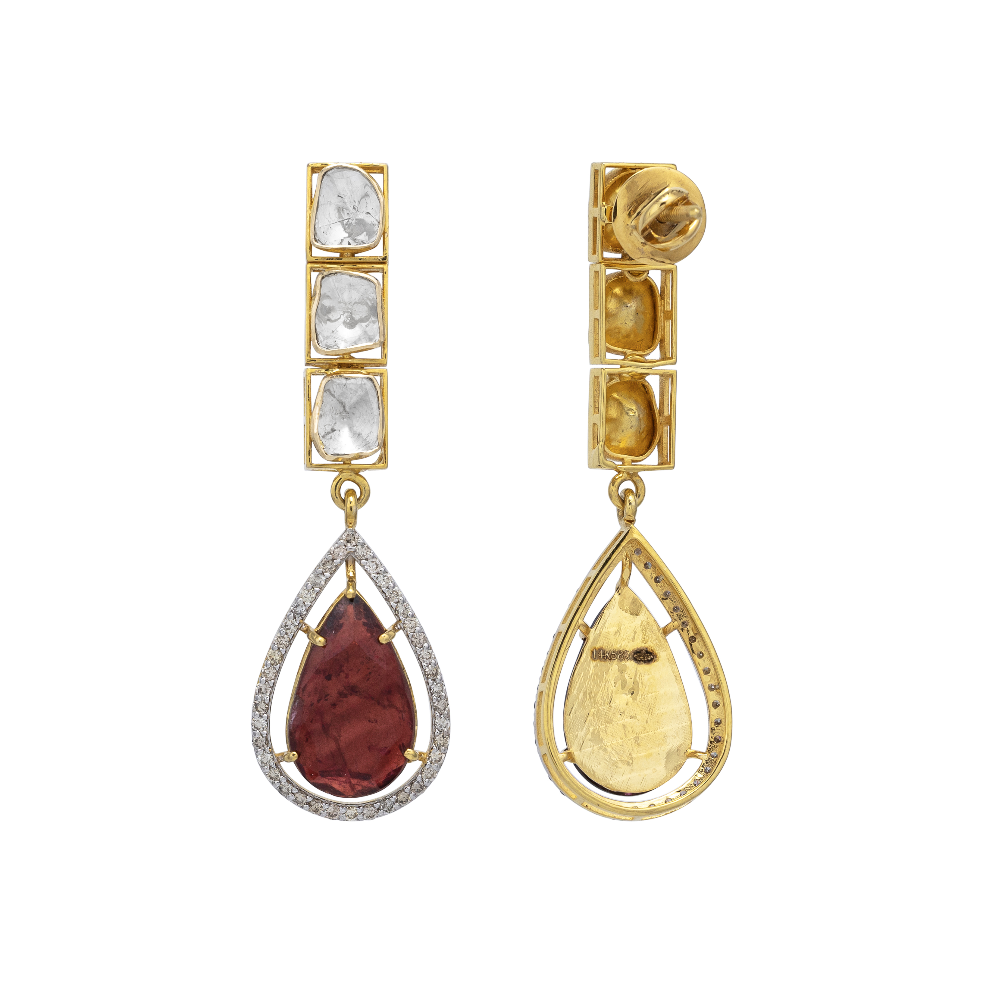 Polki Dangler Earrings with Tourmaline Drops