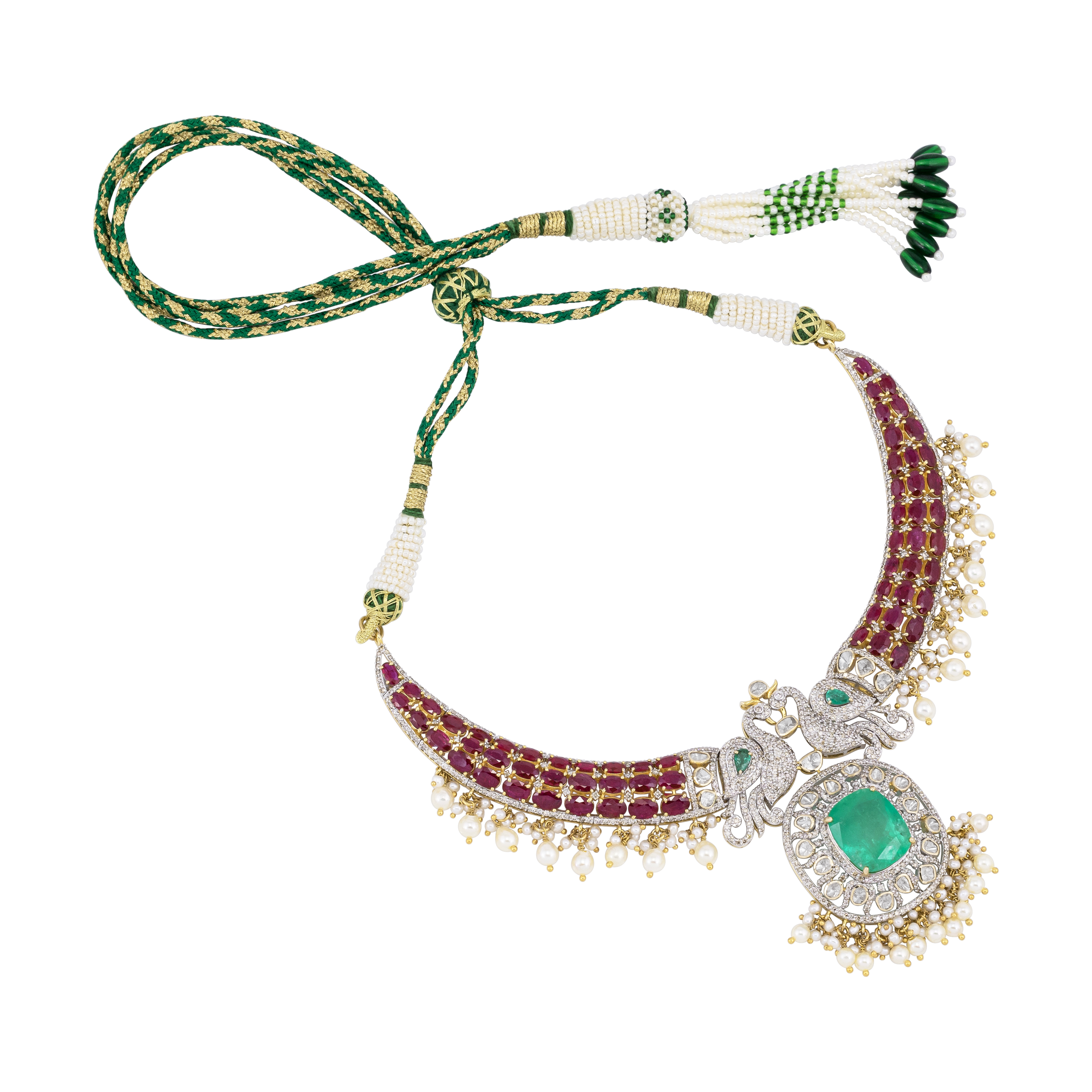 Emerald Statement Hasli with Twin Peacocks