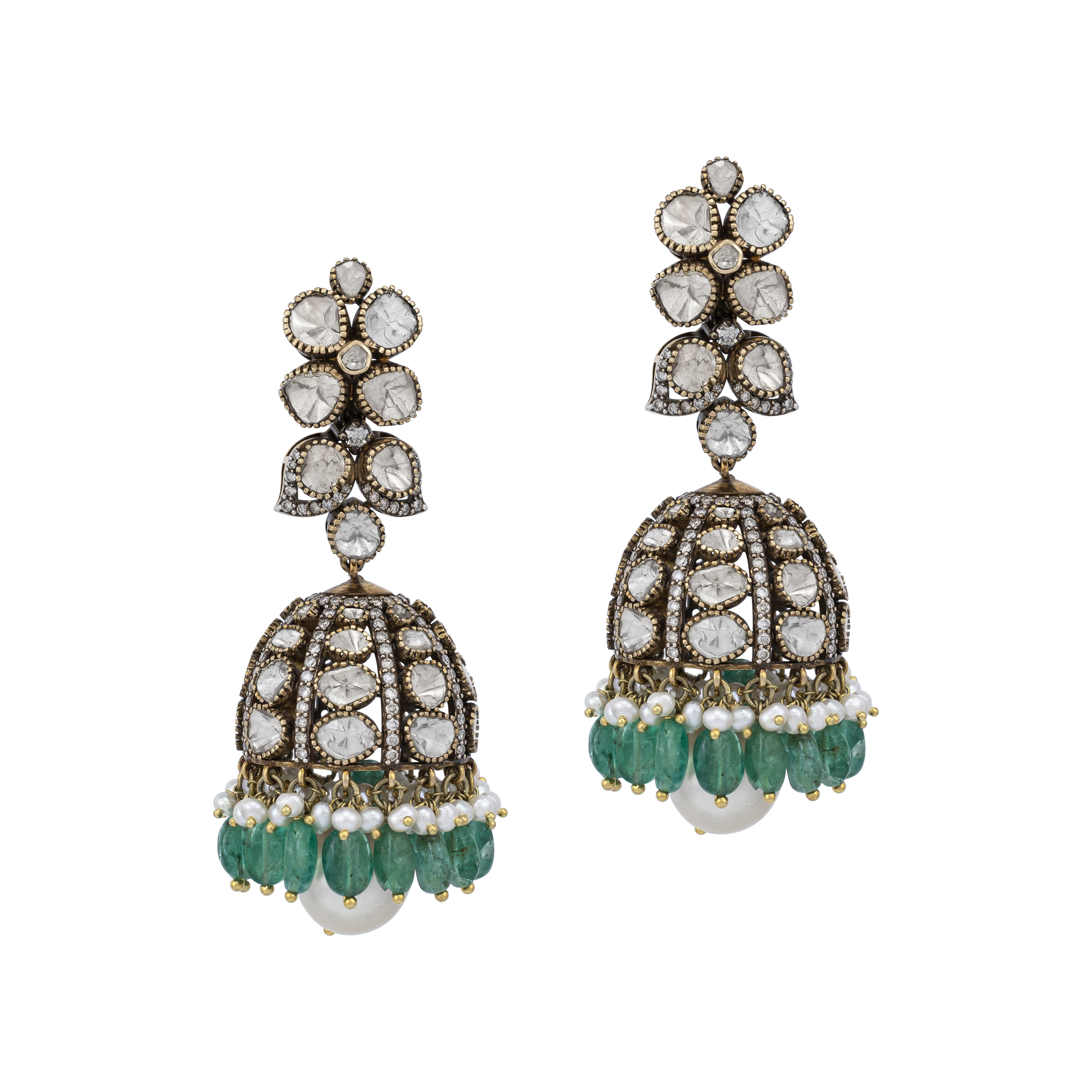 Polki and Emerald Bead Jhumkas