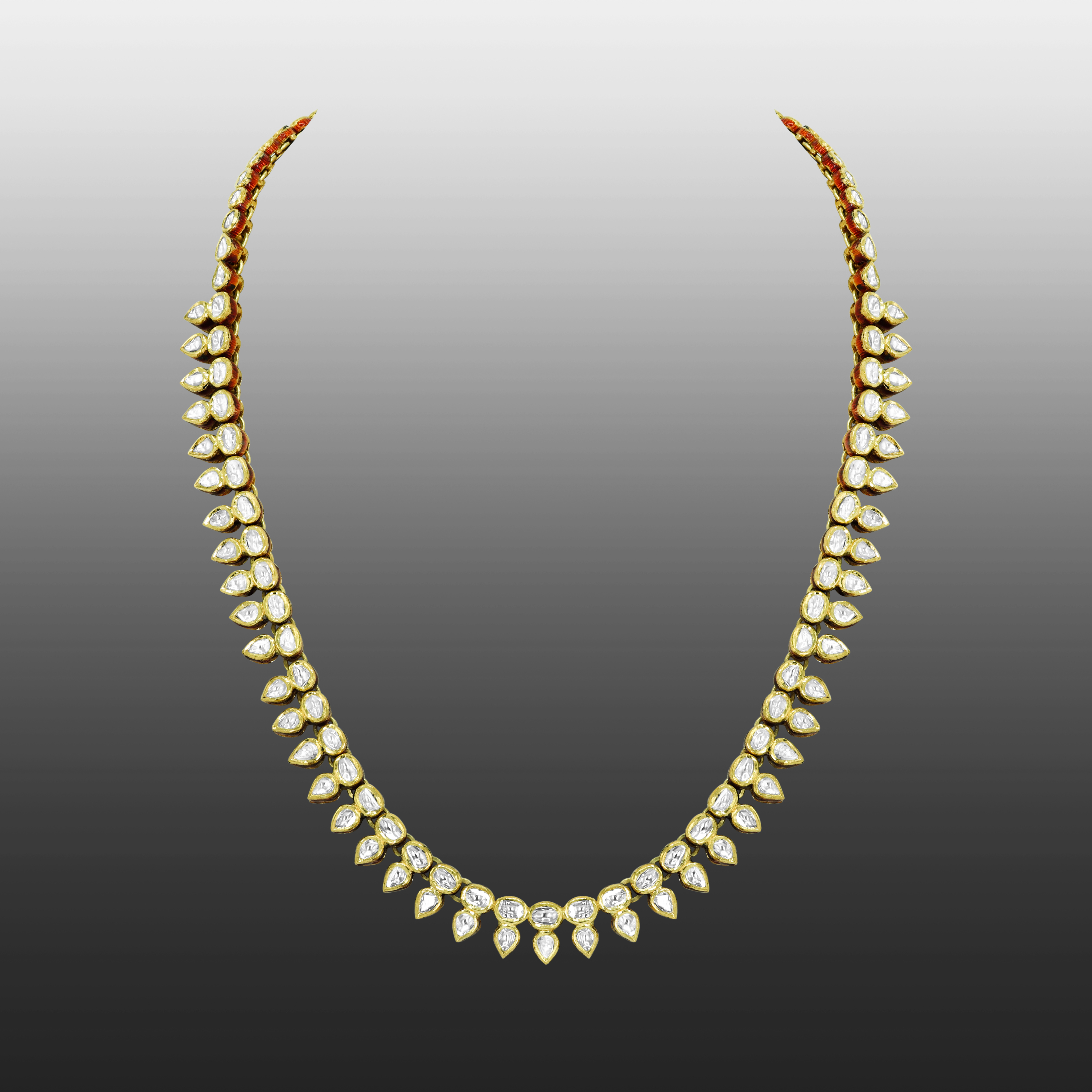 Single-Row Polki Necklace with Pear and Round Polkis