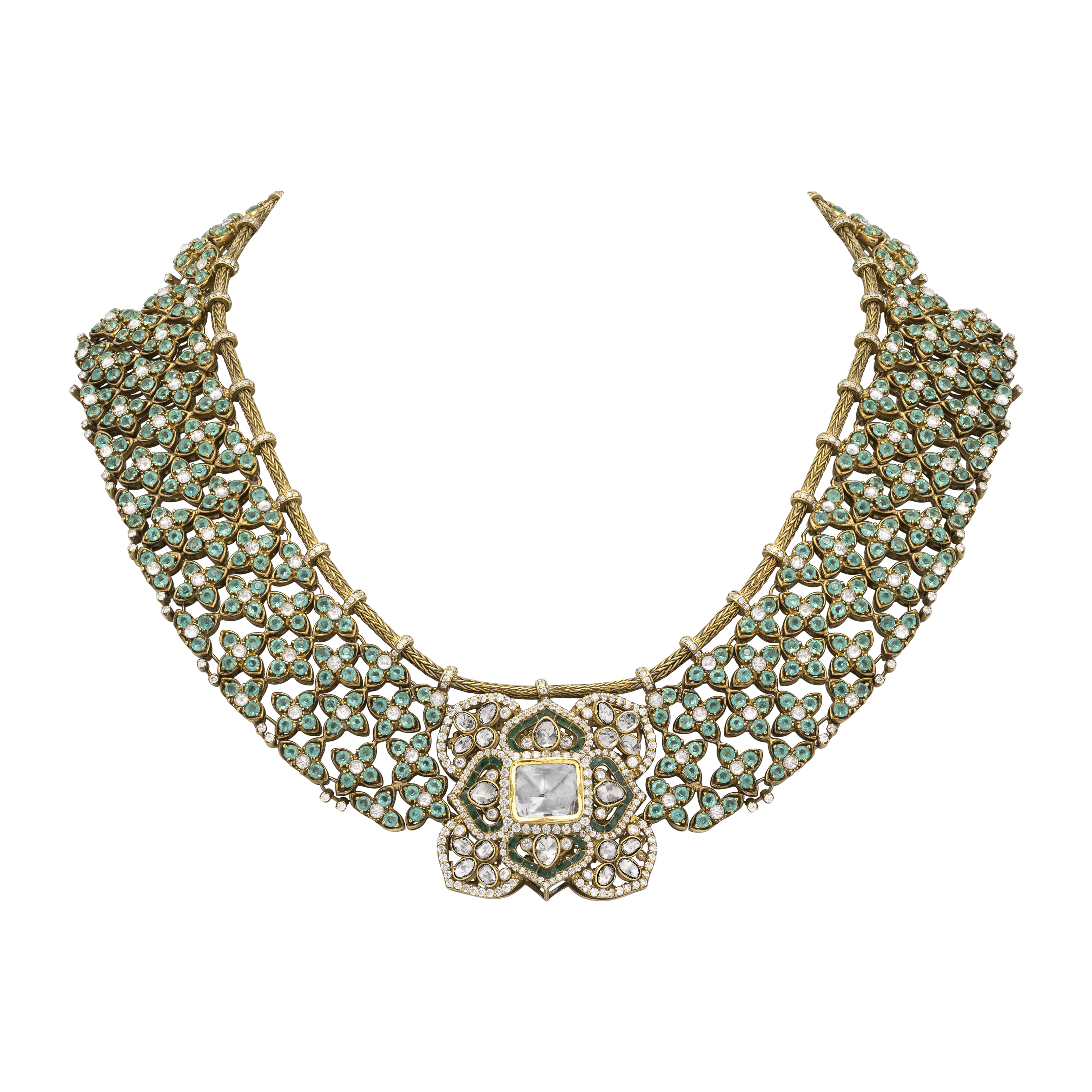 Emerald Cabochon Mesh Necklace