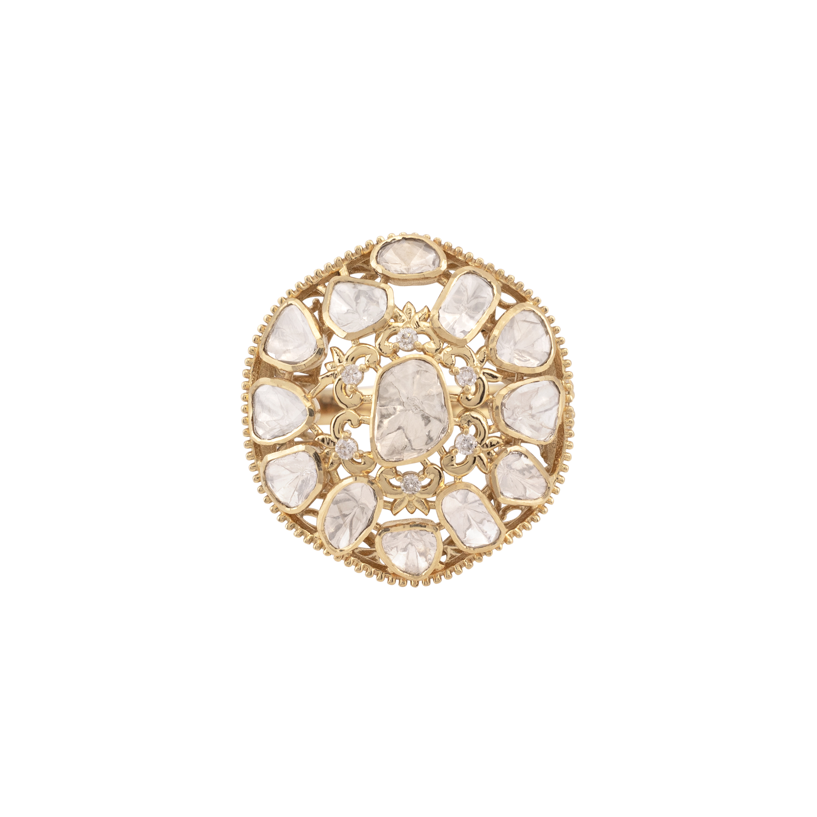 Floral Polki Ring with Intricate Gold Detailing