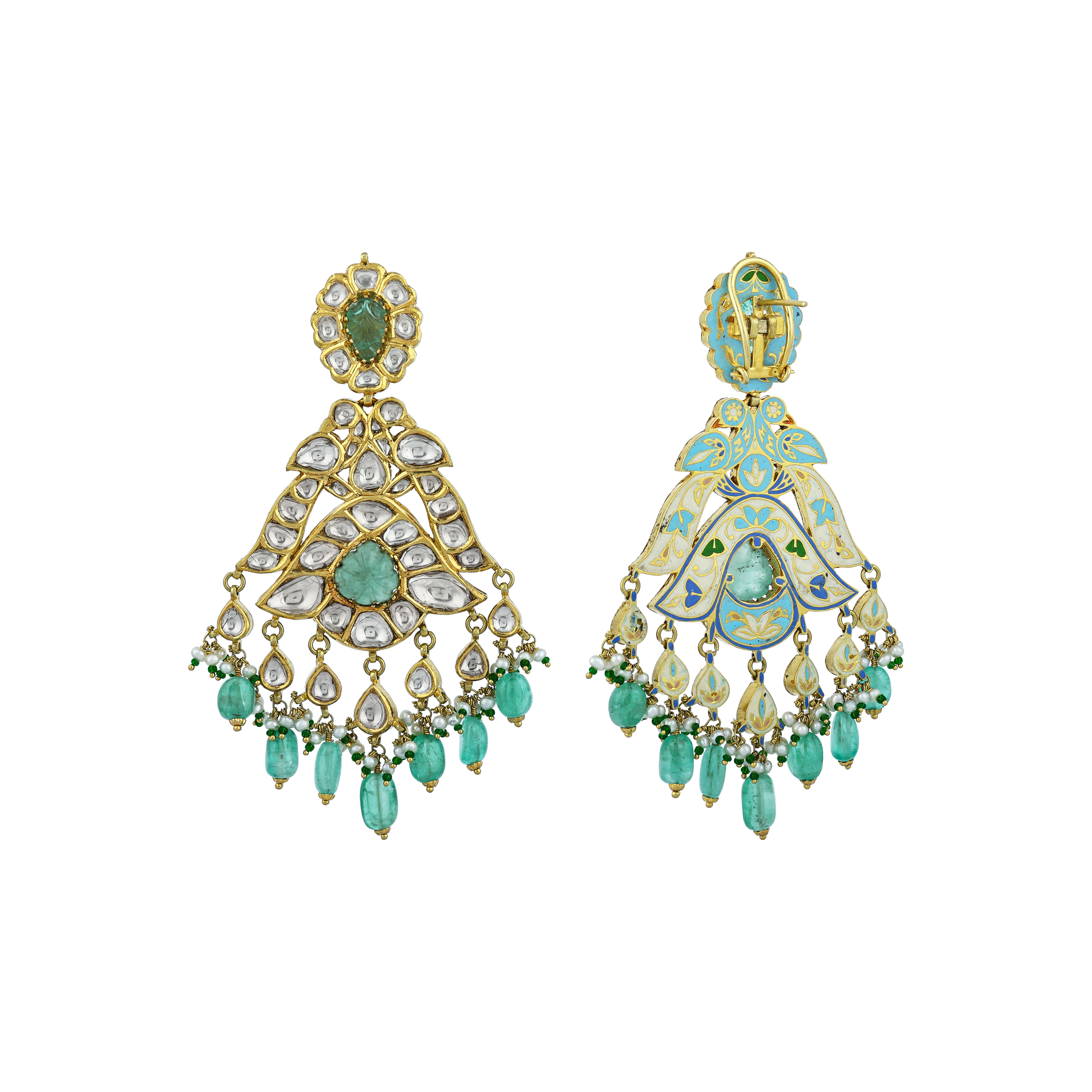 Chandbali Choker Set with Polki, Green Beads, and Drops